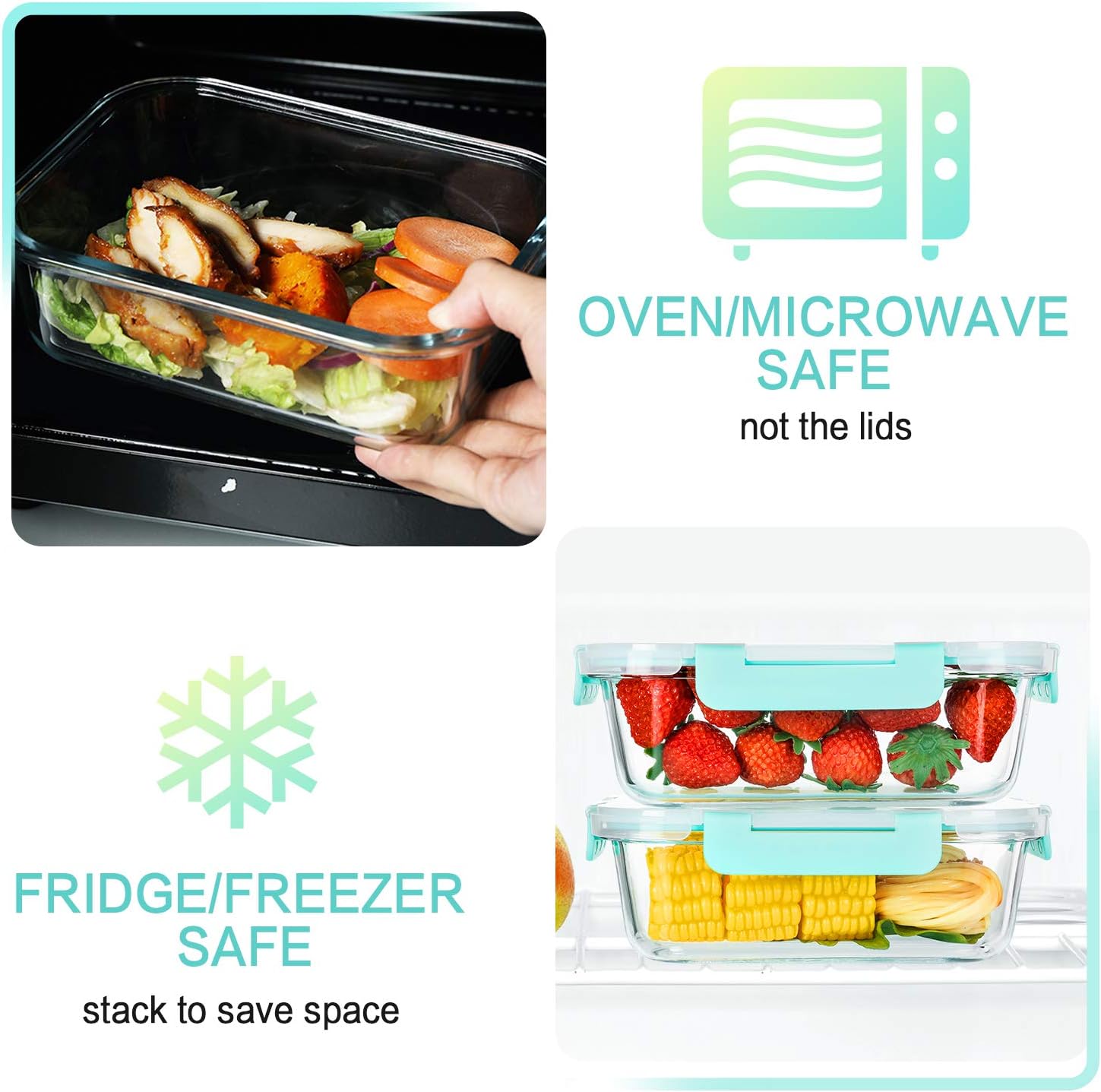 M MCIRCO 10-Pack 22 Oz Glass Meal Prep Containers with Lids - Microwave, Oven, Freezer & Dishwasher Safe - Green - Image 6