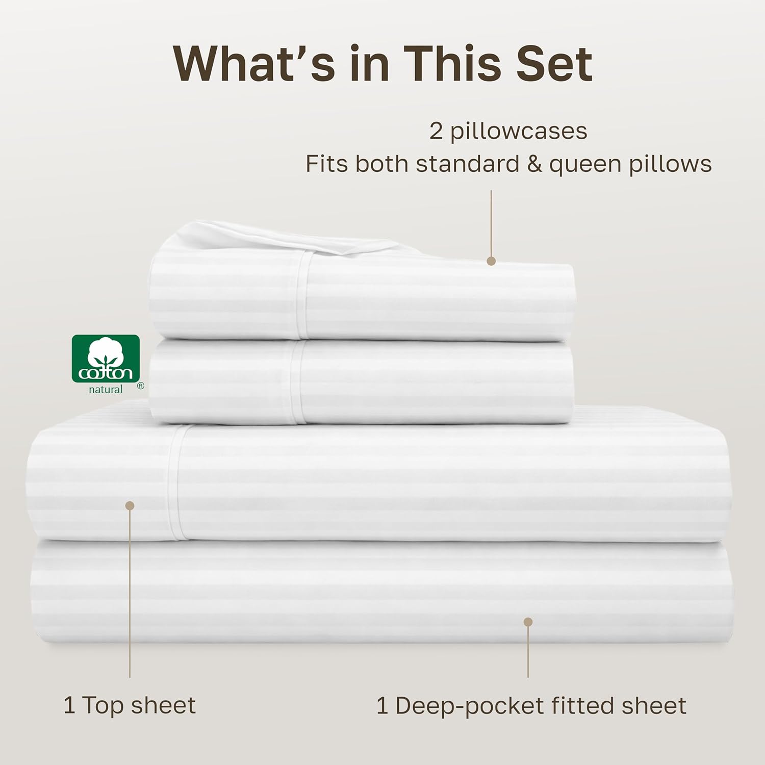 California Design Den Soft 100% Cotton Queen Sheet Set, 400 TC Good Housekeeping Award Winner, Silky Smooth Sateen Weave with Deep Pockets, Breathable and Durable Cotton Bedding Set - Striped White - Image 5