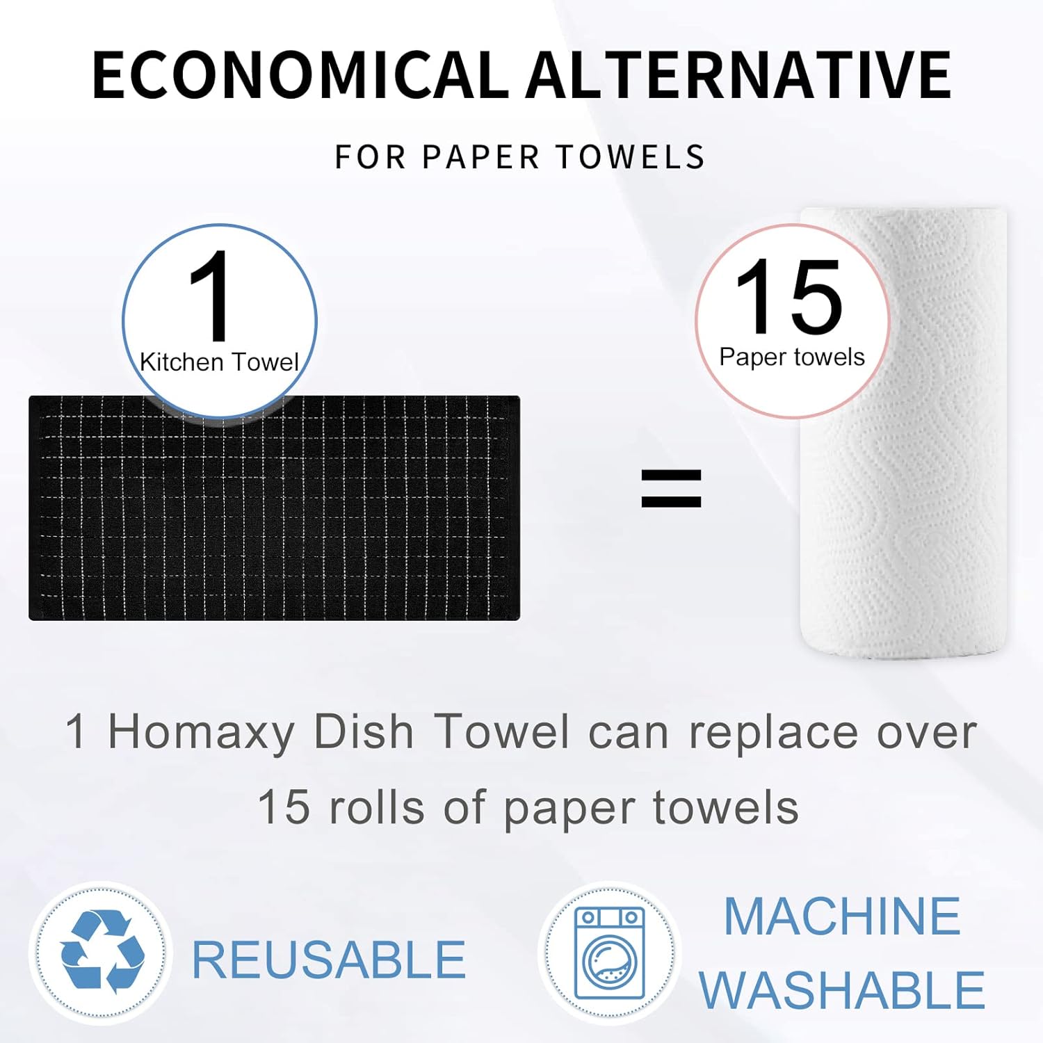 Homaxy 100% Cotton Terry Kitchen Towels(Black, 13 x 28 inches), Checkered Designed, Soft and Super Absorbent Dish Towels, 4 Pack - Image 7
