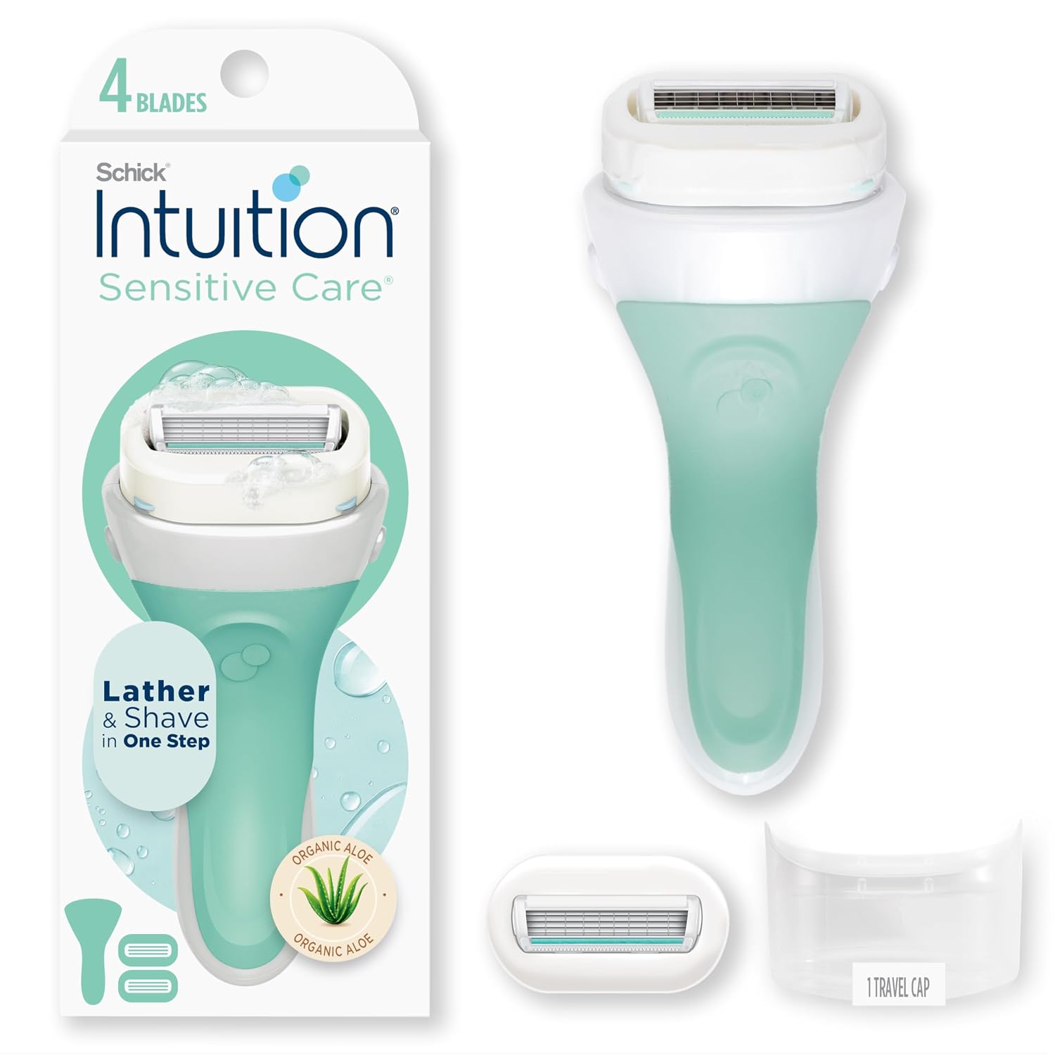 Schick Intuition Razors for Women with Sensitive Skin | 1 Razor & 2 Intuition Razor Blades Refill with Organic Aloe - Image 3