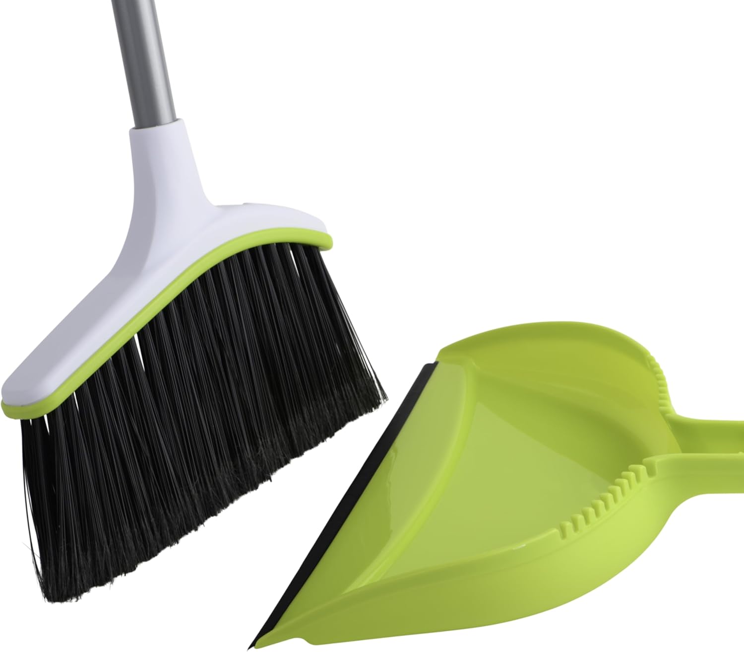 Casabella Basics 2-Piece Angled Broom and Dustpan Set, 44" Angled Broom with Long Handle and Dustpan, Silver/Green - Image 4