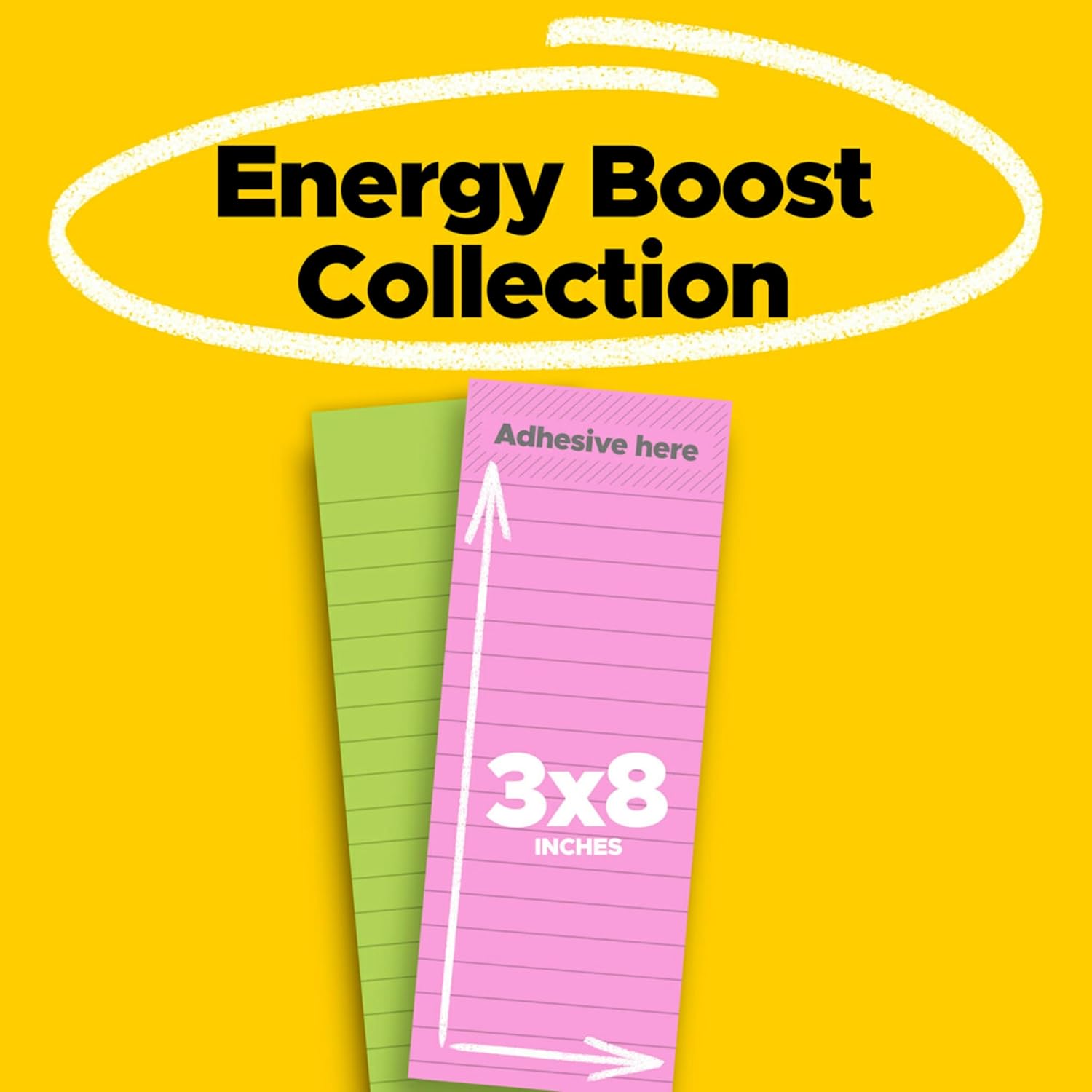 Post-it Super Sticky Notes, 3 in. x 8 in., Energy Boost Collection – 2 Pads/Pack, 45 Sheets/Pad – Lined, Recyclable, Assorted Colors - Image 3