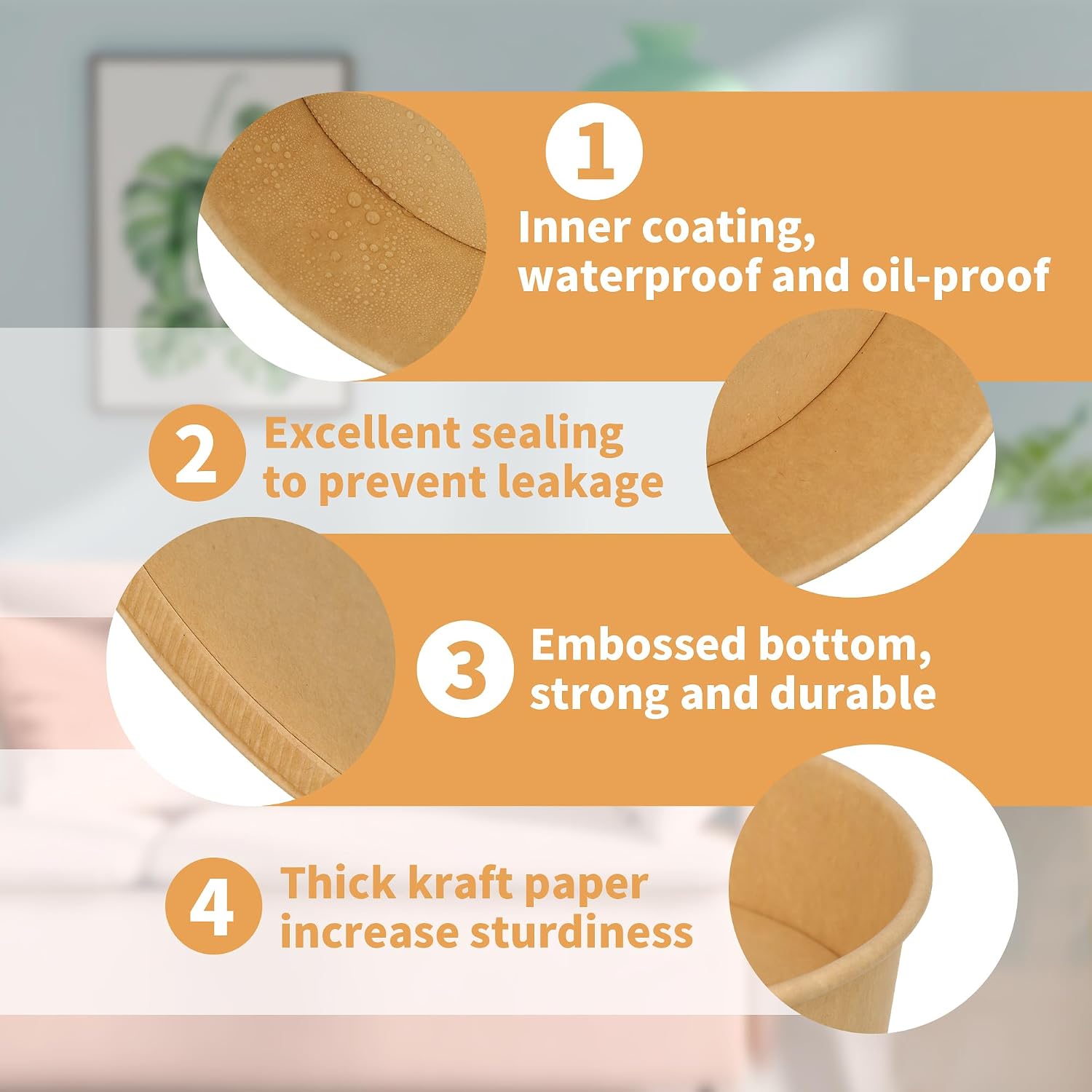 100 Pack 20 oz Disposable Bowls with Lids, Kraft Paper Salad Bowls with Lids, Paper Soup Bowls Food Container for Cold/Hot Food or Takeout - Image 4