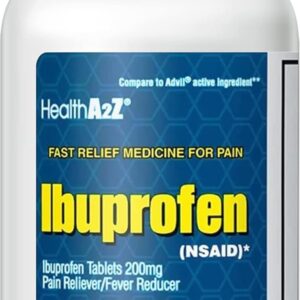 HealthA2Z® Ibuprofen 200mg, NSAID, Pain Reliever, Fever Reducer, Headache, Body Aches, Back Pain, Arthritis, Menstrual Cramps, 500 Caplets