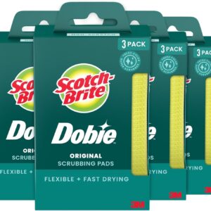 Scotch-Brite Dobie Non-Scratch All-Purpose Scrub Pads, 12 Total Pads (6 Packs of 2), Reusable Scouring Sponges for Kitchen & Bathroom, Safe on Non-Stick Cookware, Yellow