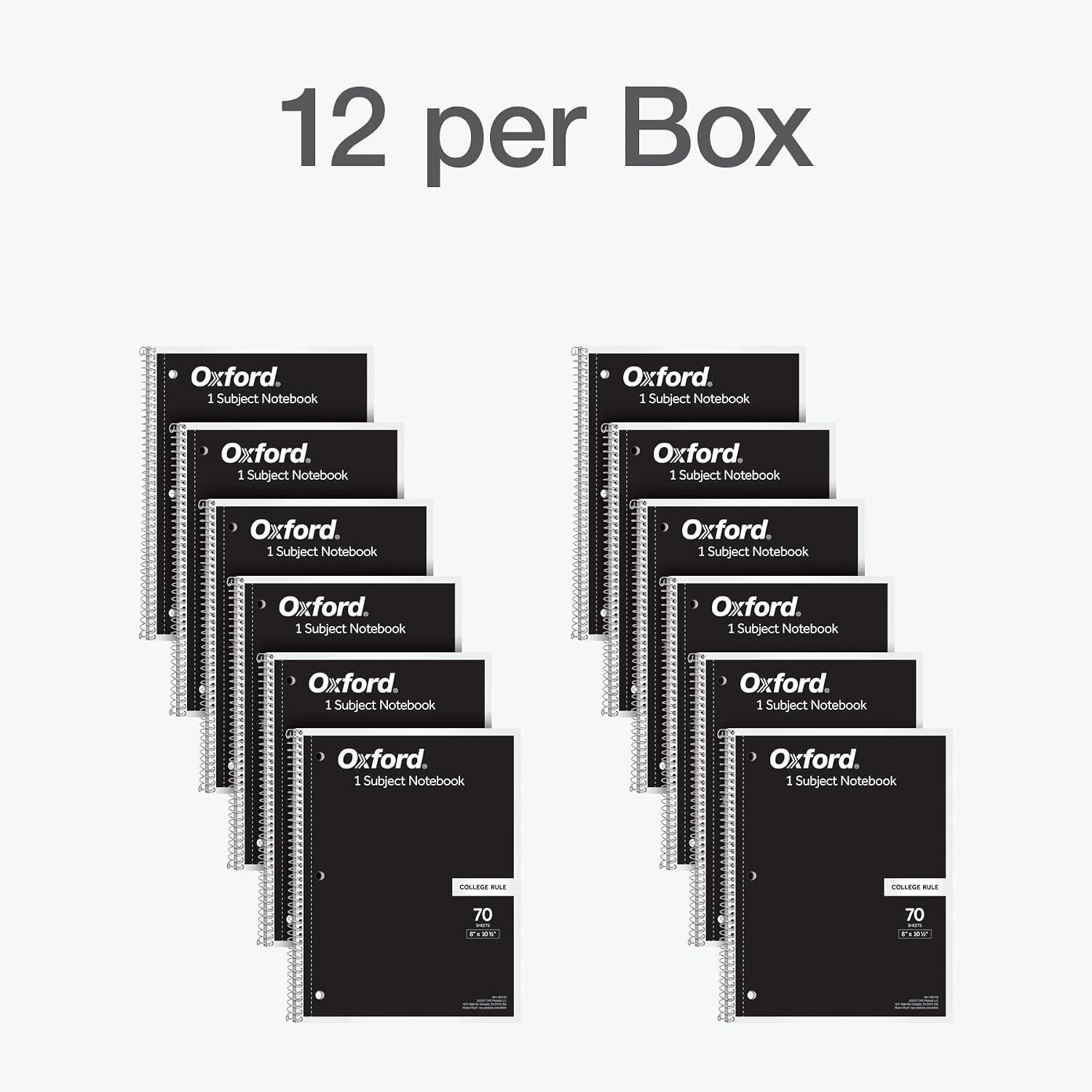 Oxford Spiral Notebook 1-Subject, Bulk College Ruled Spiral Notebooks for School, College Ruled Paper, Black Covers, 70 Perforated Lined Sheets, 8 x 10-1/2 Inches, 12-Pack, Bulk Journals (63744) - Image 5