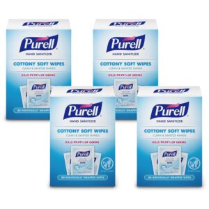 PURELL Cottony Soft Hand Sanitizing Wipes Clean Scent, 24 Individually Wrapped Wipes (Pack of 4 Boxes) – 9029-04-CMR