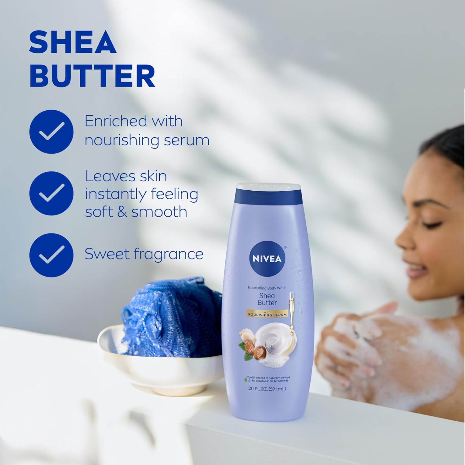 NIVEA Nourishing Shea Butter Body Wash with Nourishing Serum, Moisturizing Body Wash for Women, Enriched Provitamin B5 and Vitamin E, 20 Fl Oz Bottle - Image 4