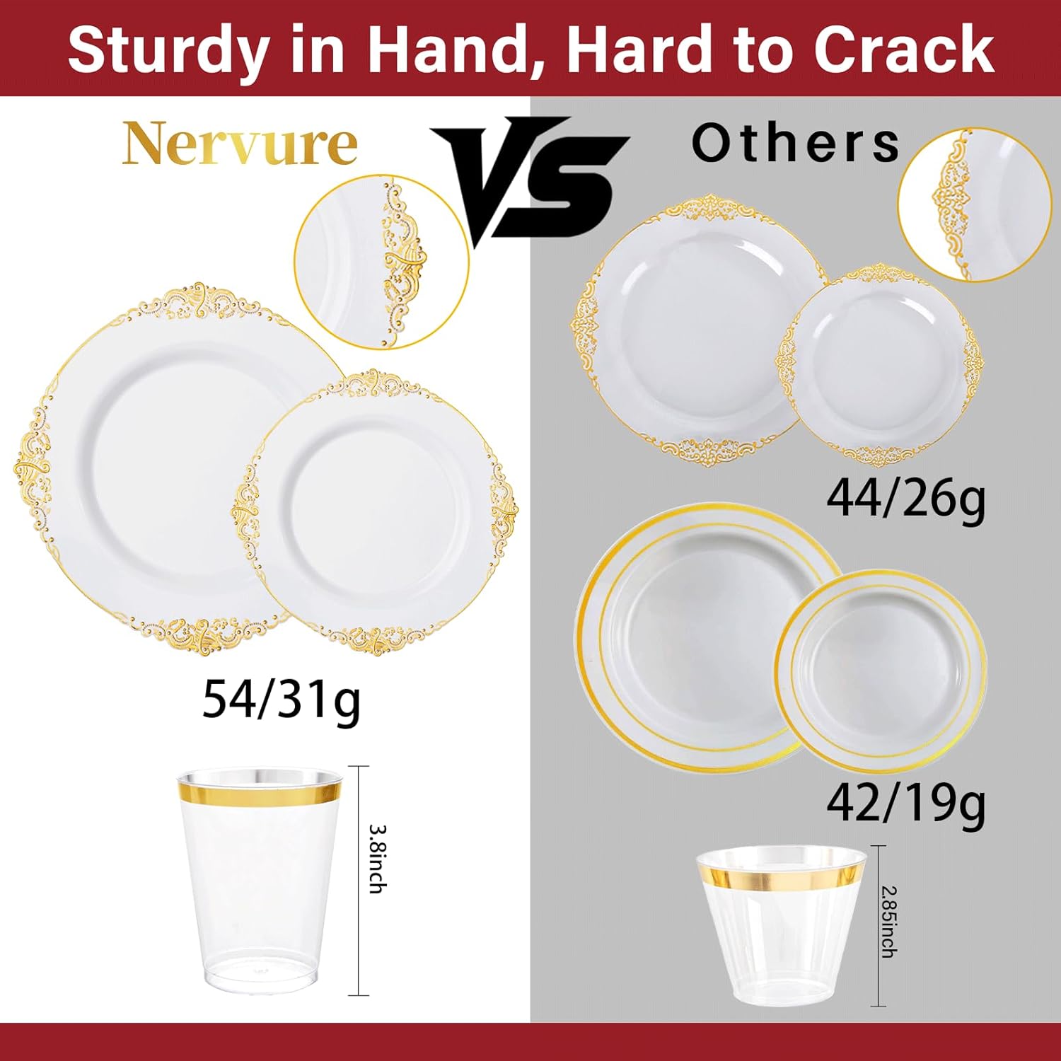 Nervure 350PCS Gold Plastic Plates - Gold Plastic Dinnerware Sets for 50 Guests - 100 Disposable Plates, 150 Silverware, 50 Cups, 50 Napkins for Wedding & Party - Image 4