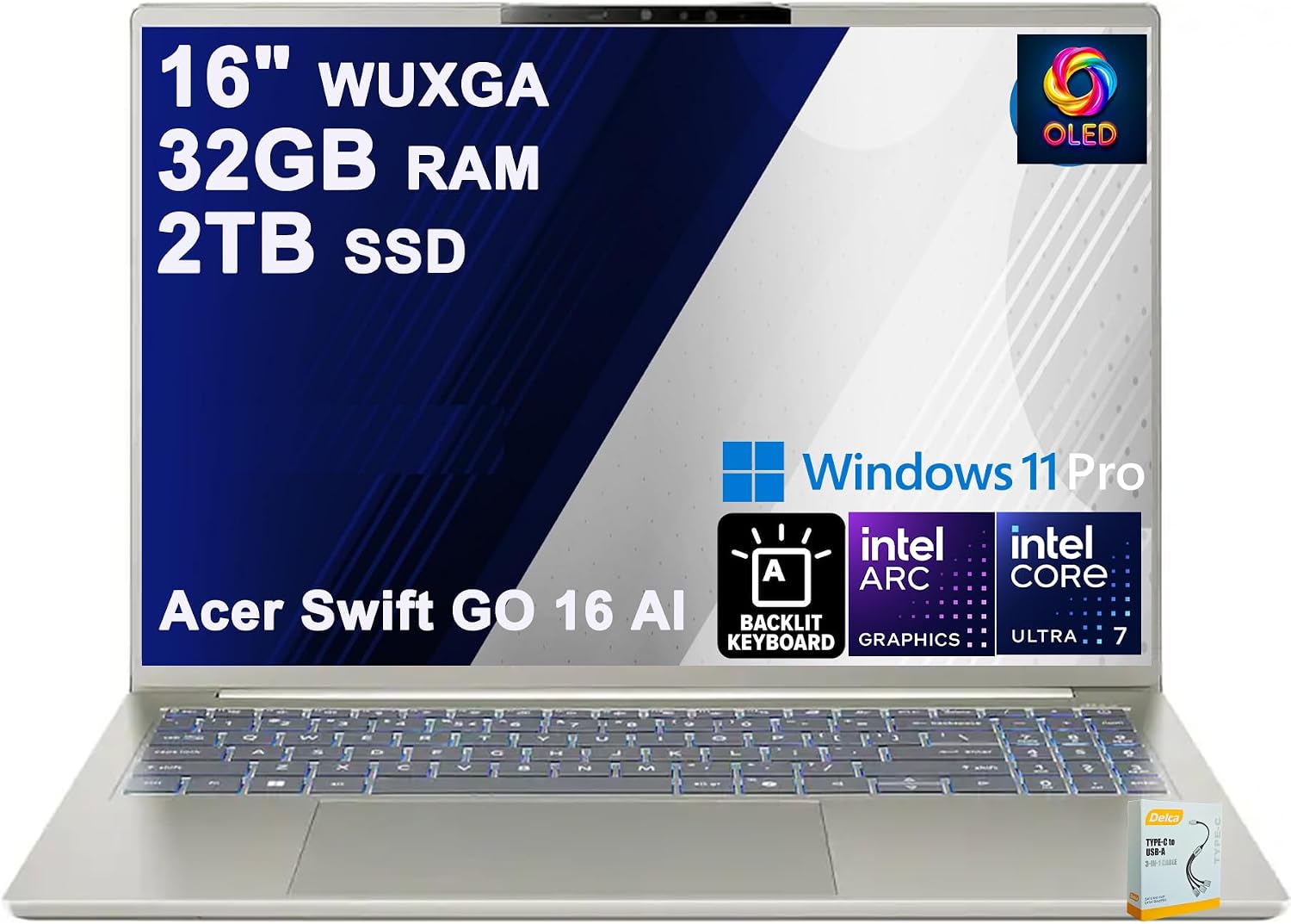 Acer Swift 16 AI Laptop | 16" 2k WUXGA OLED Touchscreen | Intel 8-core Ultra 7 355 Up to 49 Tops (Beats Ultra 9 288V) | 32GB DDR5 2TB SSD | Backlit Thunderbolt Type-c Win11Pro w/DLCA Accessory - Image 2