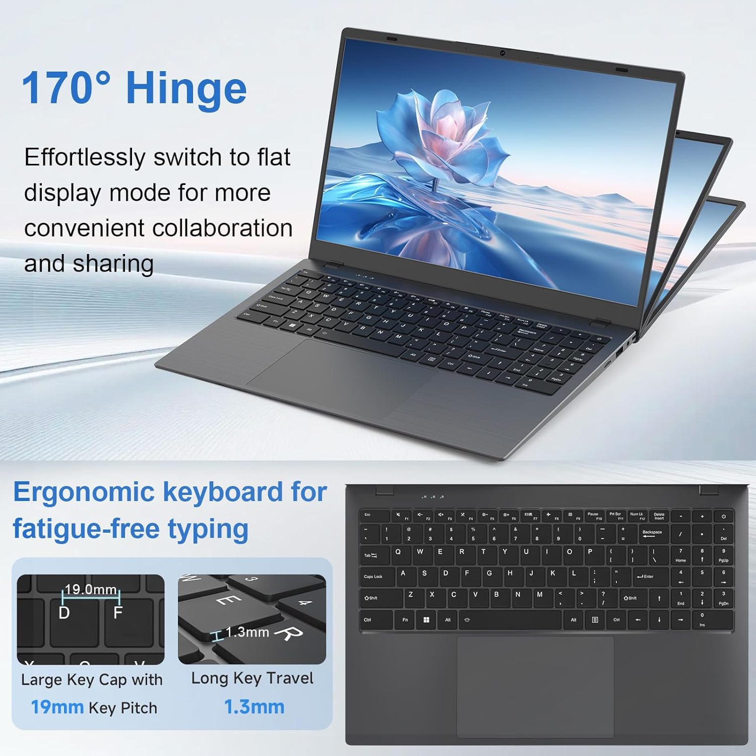 15.6 Inch Laptop, 8GB RAM 256GB SSD Laptop Computer, FHD IPS Display, Pentium 6500Y up to 3.4GHz, Lightweight Student Laptop for School & Business, Quiet Fanless Design, USB-C, WiFi 5 - Image 7