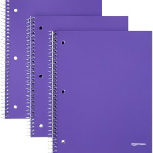 Amazon Basics Wide-Ruled Spiral Notebooks with Poly Cover, 8″ x 10.5″, 100 Sheets, Radiant Orchid, 3-Pack