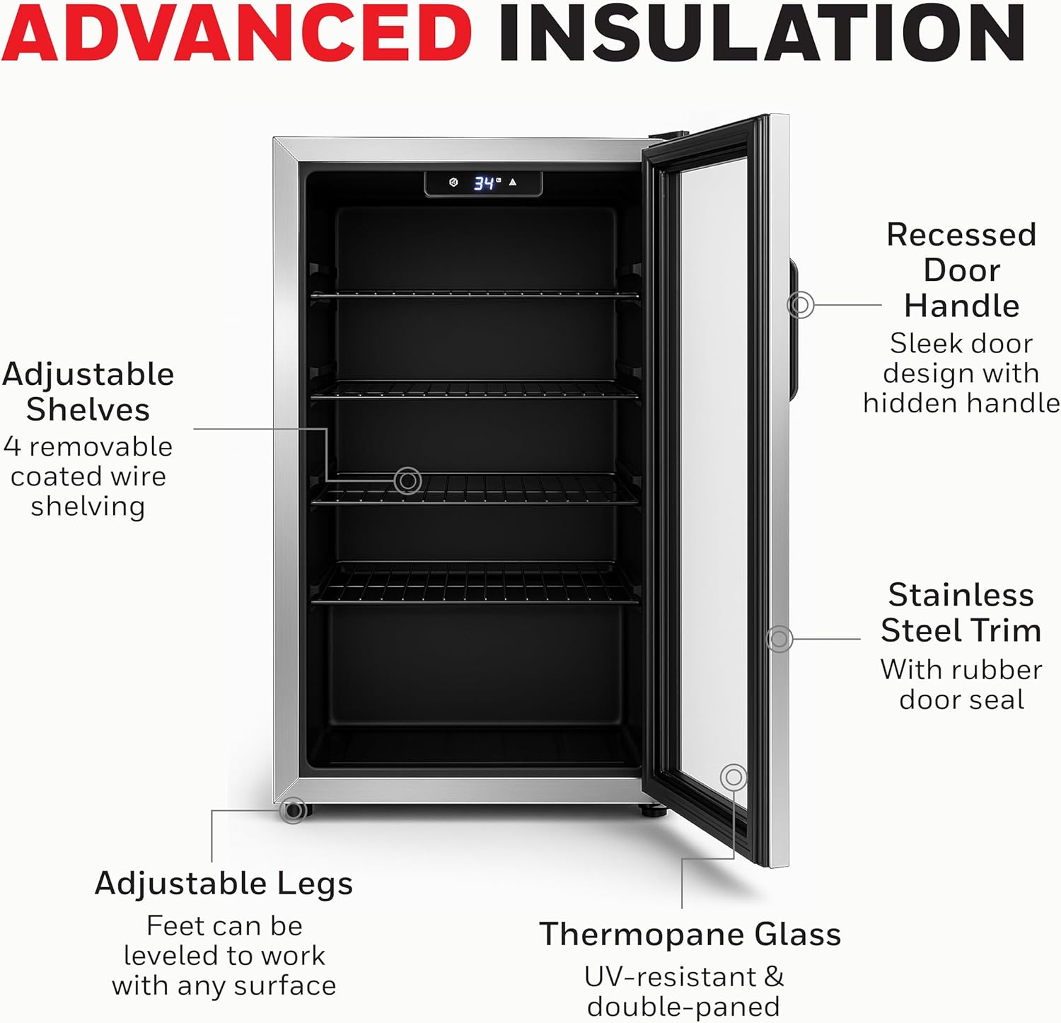 Honeywell Beverage Refrigerator and Cooler, 116 Can Mini Fridge with Glass Door for Soda Beer or Wine for Office or Bar with Adjustable Removable Shelving, Commercial Grade - Image 5
