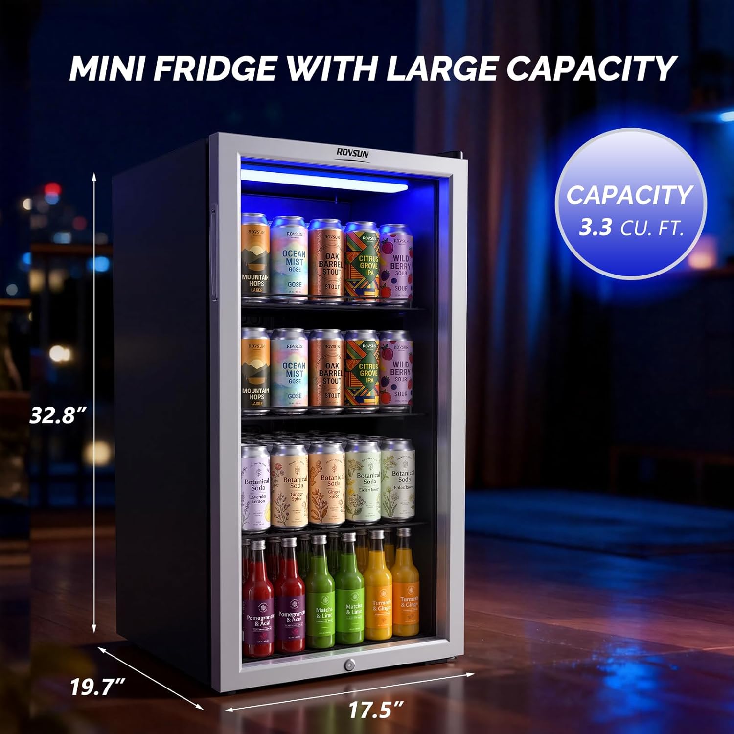 ROVSUN 3.3 Cu.Ft. Beverage Cooler Refrigerator, Mini Cooler with Removable Shelves, 32-50°F Temperature Adjustable Fridge for Soda, Beer, Freestanding Small Fridge for Kitchen, Dorm, Office or Bar - Image 8