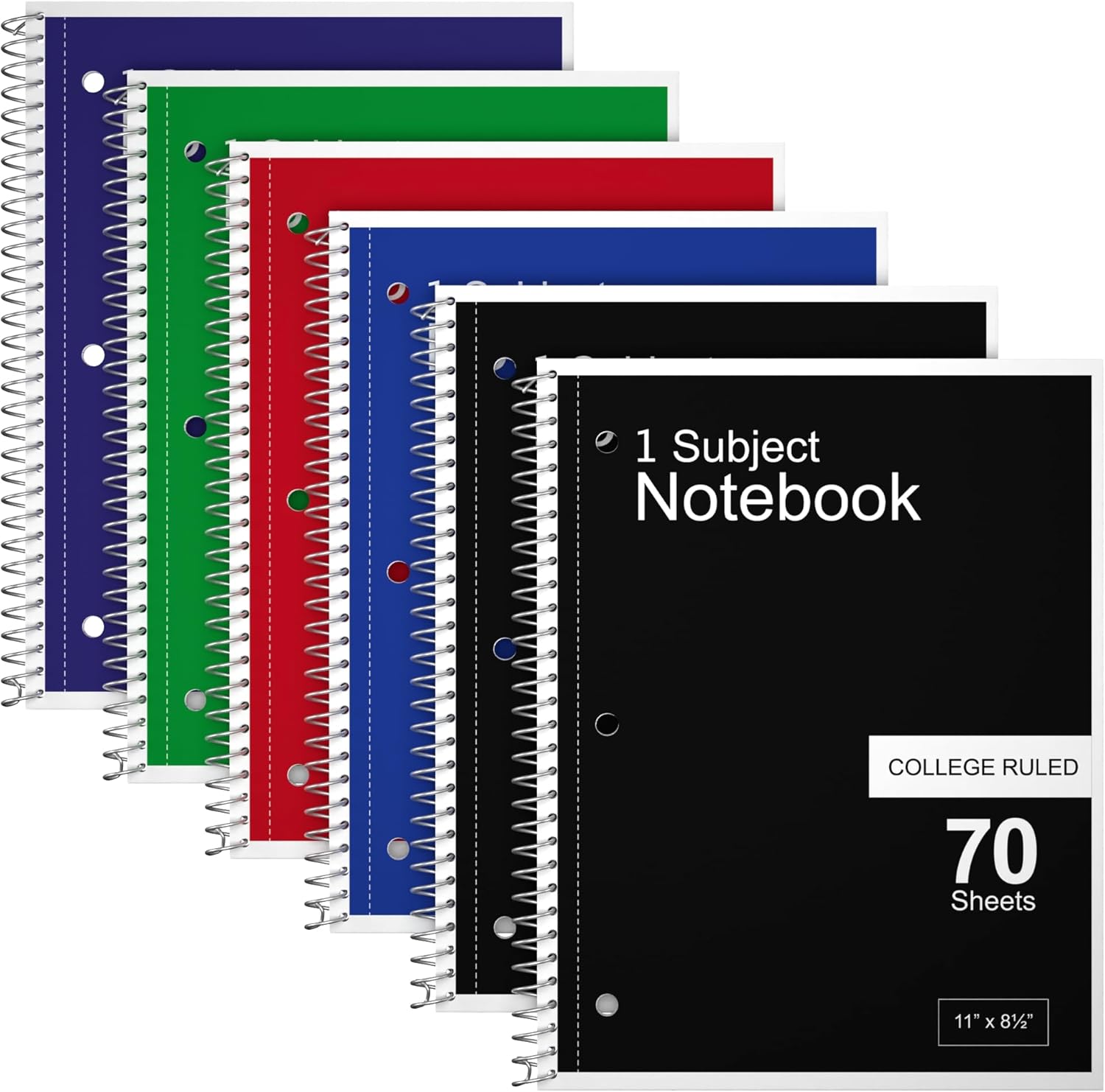 E-CLIPS USA College Ruled Spiral Notebooks Bulk Spiral Bound Notebooks for Work 1 Subject Notebook 100 sheets 200 pages 8.5" x 11" (6 pack)
