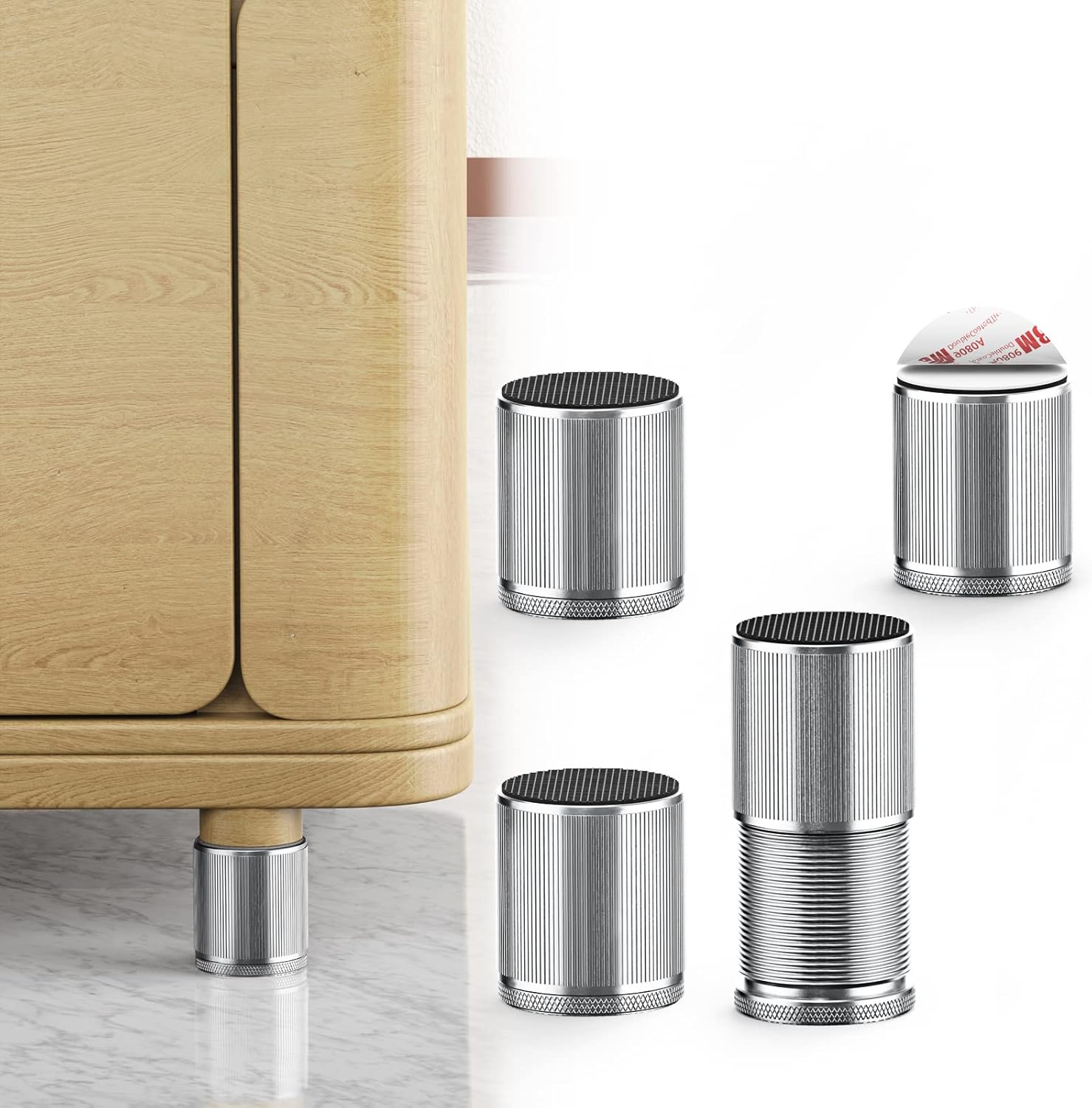 Bed Risers, 3 inch Bed Riser for Adjustable Base,4 Pcs Metal Furniture Risers Heavy Duty Suitable for Bed,Sofa,Dresser,Tables, TV Cabinet etc (Sliver 4 Pcs) - Image 2