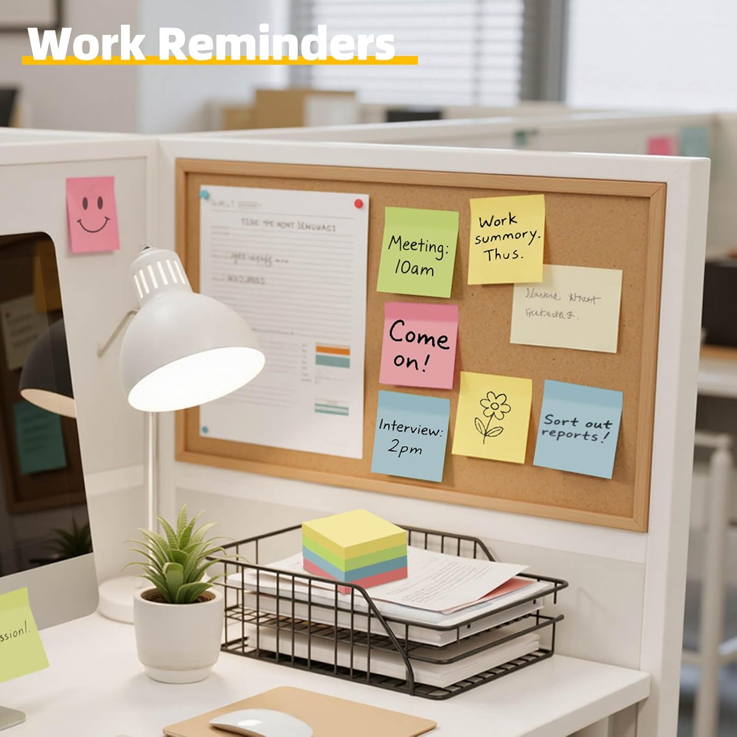 HappyHapi 28 Pack 2800 Sheets Sticky Notes 3x3 Inch100 Sheets/Pad, 4 Soft Colors (Yellow, Green, Pink, Blue) Light Colored Self-Stick Pads, Bulk Office Supplies for Work, School & Home - Image 5