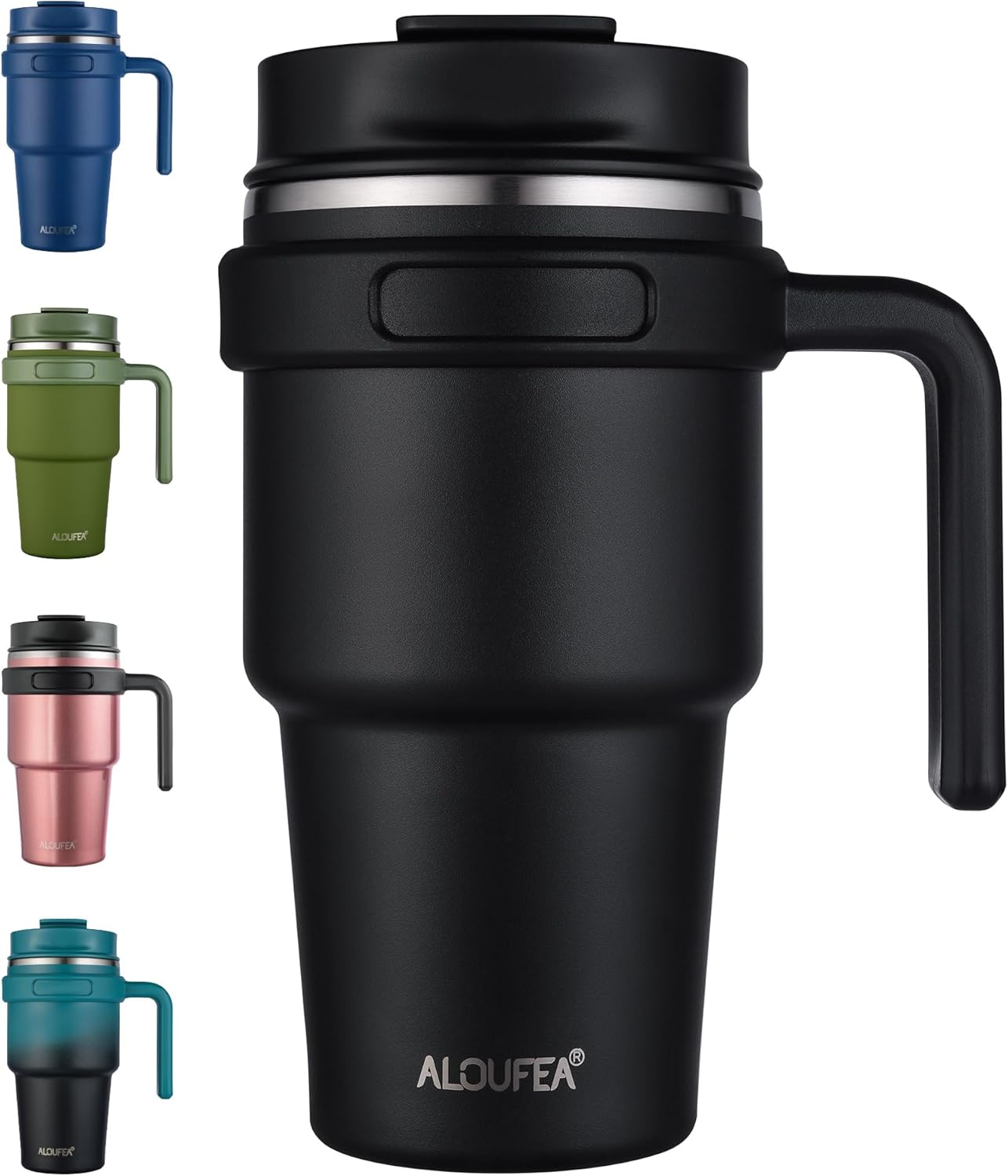 20 oz Insulated Coffee Mug Tumbler with Handle, Stainless Steel Travel Mug Tumbler with Lid and Straw,Double Wall Vacuum Leak Proof Ice Coffee Thermal Cup, Black - Image 2