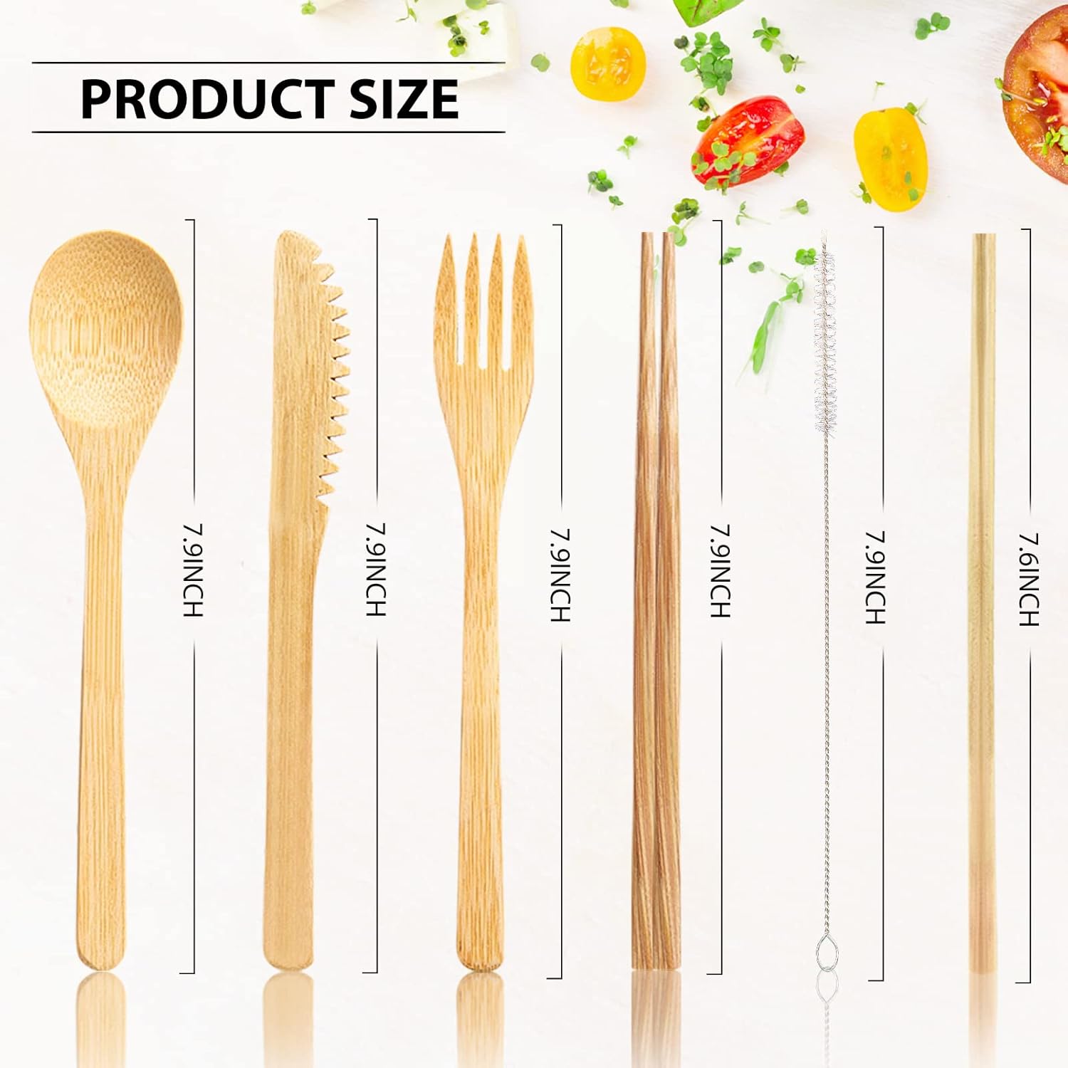 Boao 4 Sets Bamboo Utensils Wooden Utensils Set Reusable Cutlery Travel Chopsticks Fork Spoon Straw Portable Utensil Case for Travel Hiking Picnic Camping Cooking Office Kitchen (Natural Style) - Image 3