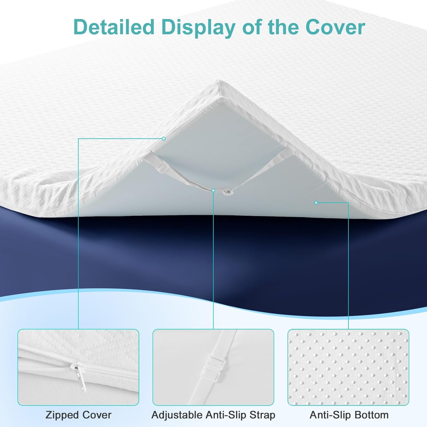 EDILLY 3 Inch Cooling Gel Memory Foam Mattress Topper Queen Size,with Removable & Washable Bamboo Cover,Soft Breathable Mattress Pad,Bed Topper for Back Pain Relief (60x80) - Image 7