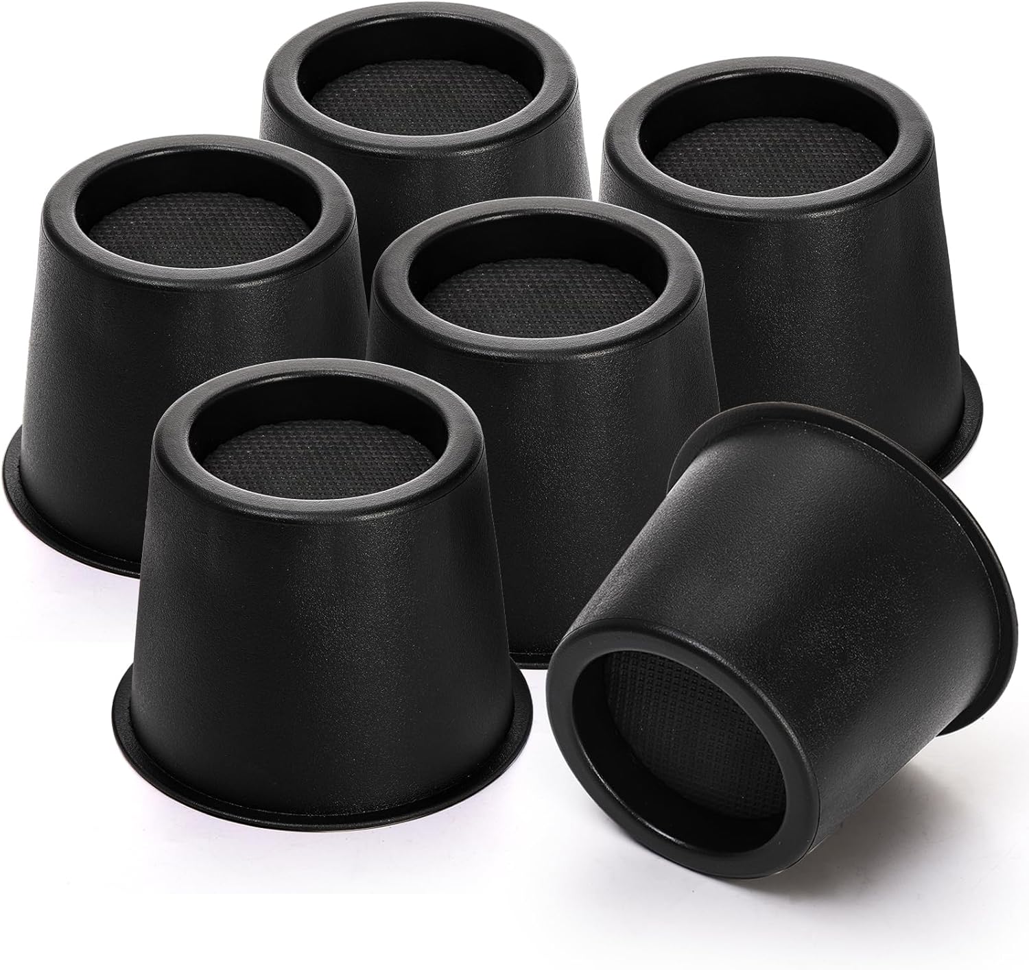 Noamus 6 Pack Round Bed Risers, 4 Inch Furniture Raising Blocks, Black Lifts with Non-Slip Foam Pads, Heavy Duty Dorm Bed Frame Extenders for Desk Chair, Table Legs, Sofa Couch - Image 9