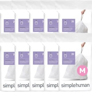 simplehuman Code M 200 Count Custom Fit Liners, Drawstring Kitchen Trash Bags, One-by-One Mess-Free Dispense, Extra Thick & Double Seamed, 50% PCR Plastic, 40-45 Liter / 11-12 Gallon, White