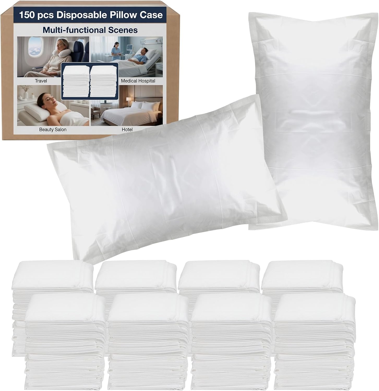 150 Pack Disposable Pillow Cases Covers White Disposable Pillow case Pillowcases Bulk 33.2 x 20.5 Inch for Travel, Medical Hospital, Hotel, Home - Image 2