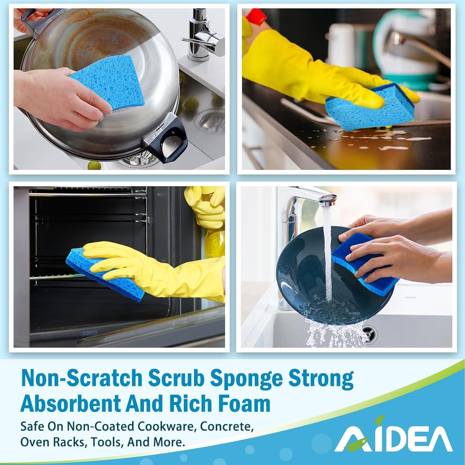 AIDEA Non Scratch Scrub Sponge, 24Count, Sponges for Dishes, Sponges Kitchen, Cleaning Sponge, Cleans Fast Without Scratching, Stands Up to Stuck-on Grime, Cleaning Power for Everyday Jobs - Image 7