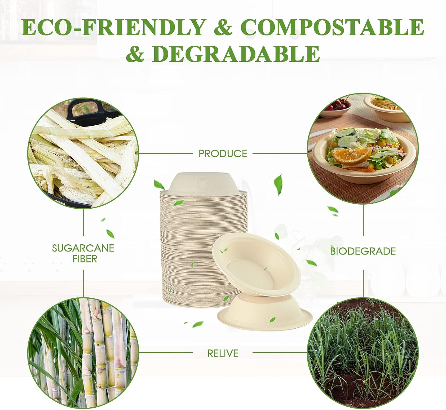 Vplus 180 Pack 16 OZ Paper Bowls, Disposable Compostable Bulk, Eco-friendly Bagasse, Heavy-duty Bowls Perfect for Milk Cereals, Snacks, Salads - Image 6