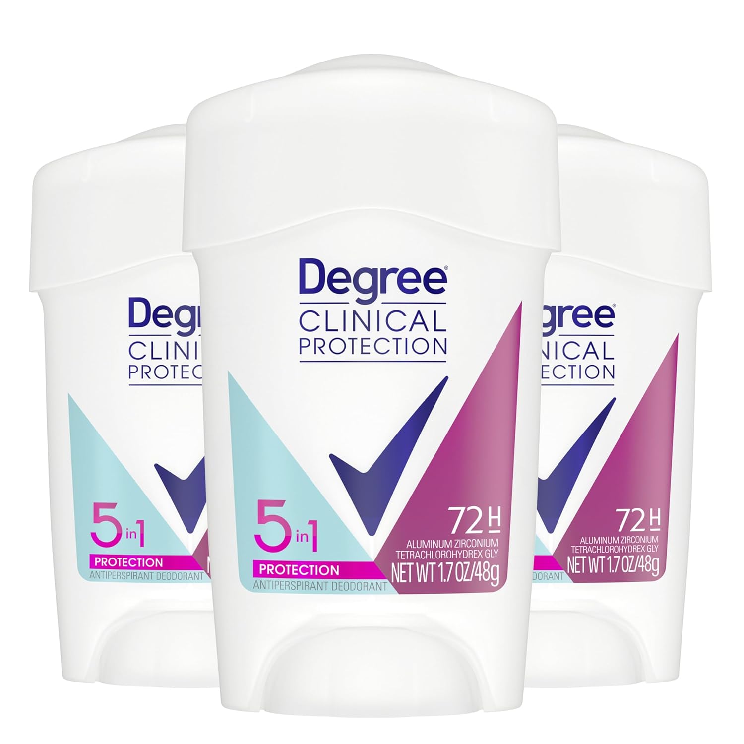 Degree Clinical Protection Antiperspirant Deodorant 5-in-1, Pack of 3, 72-Hour Sweat & Odor Protection 1.7 oz - Image 2
