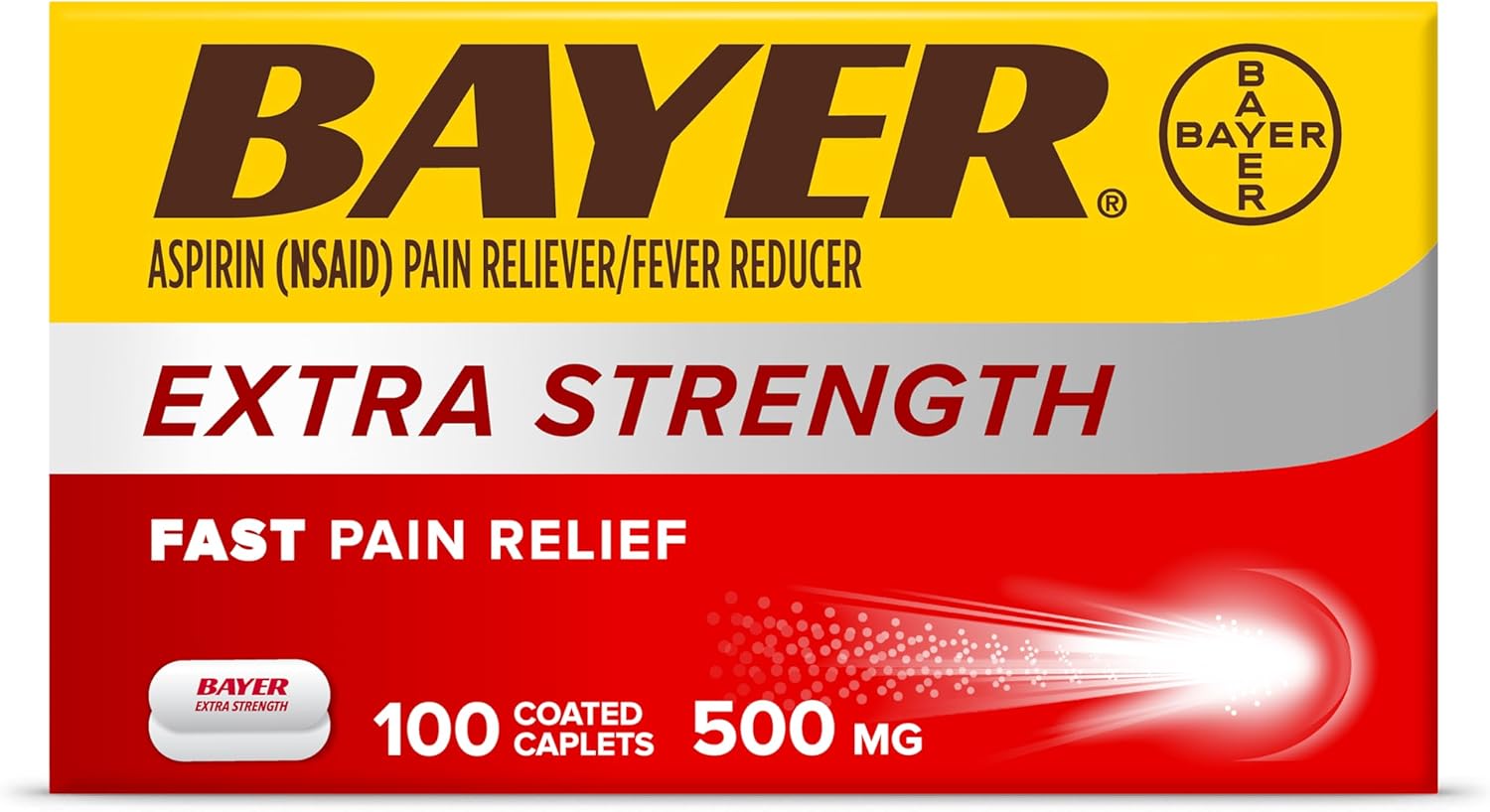 Bayer Aspirin Extra Strength, Aspirin 500mg, Pain Relief Pills, Fever Reducer and Headache Relief for Adults, 100 ct - Image 2