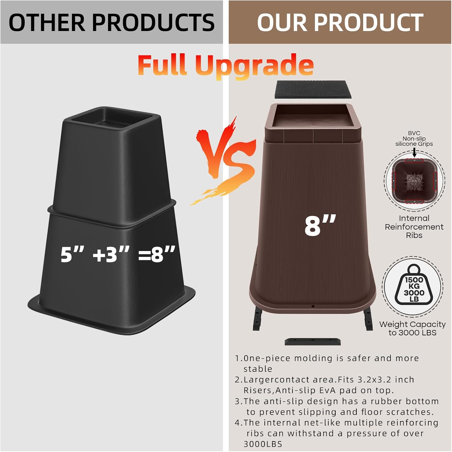 Bed Risers Heavy Duty, Adjustable Furniture Risers 8 inch, Non Slip Lift Supports for Beds/Couches/Sofas, Durable Square Design with Creates Storage Space (Brown 6 Pack, 8 Inch) - Image 4