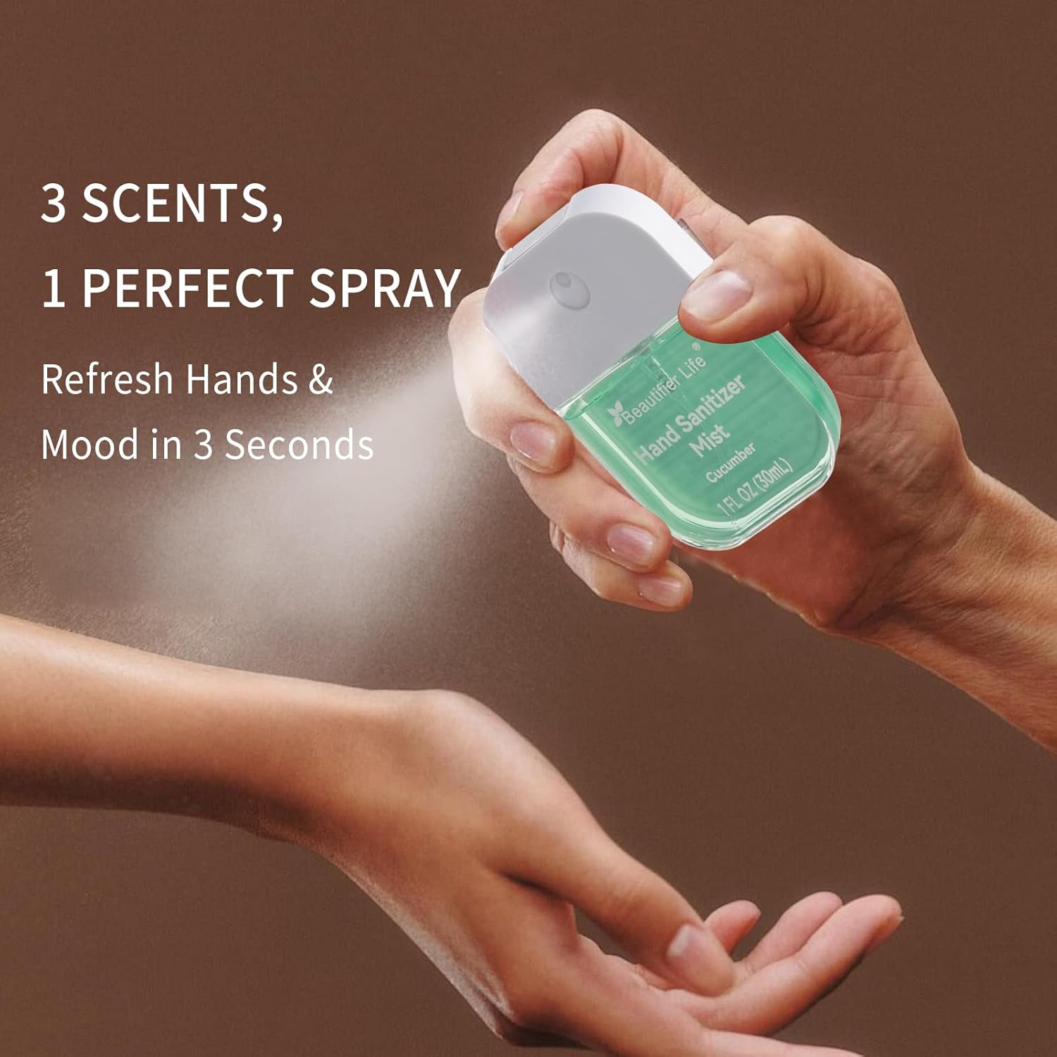 Beautifier Life Mini Portable Hand Sanitizer Spray (3-Pack) - Pocket-Sized 1 Fl Oz Travel, Ultra-Soothing 70% Alcohol Formula, Power Mist, No-Rinse Fast-Dry - Ocean Watermelon Cucumber - Image 5