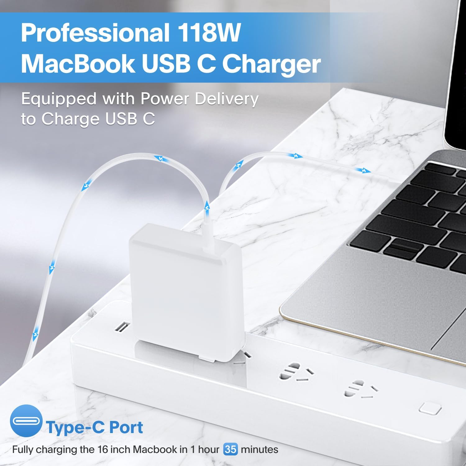 Mac Book Pro Charger - 118W USB C Charger Fast Charger Compatible with MacBook Pro/Air, M1 M2 M3 M4 M5, ipad Pro, Samsung Galaxy and More, Include Charge Cable - Image 2