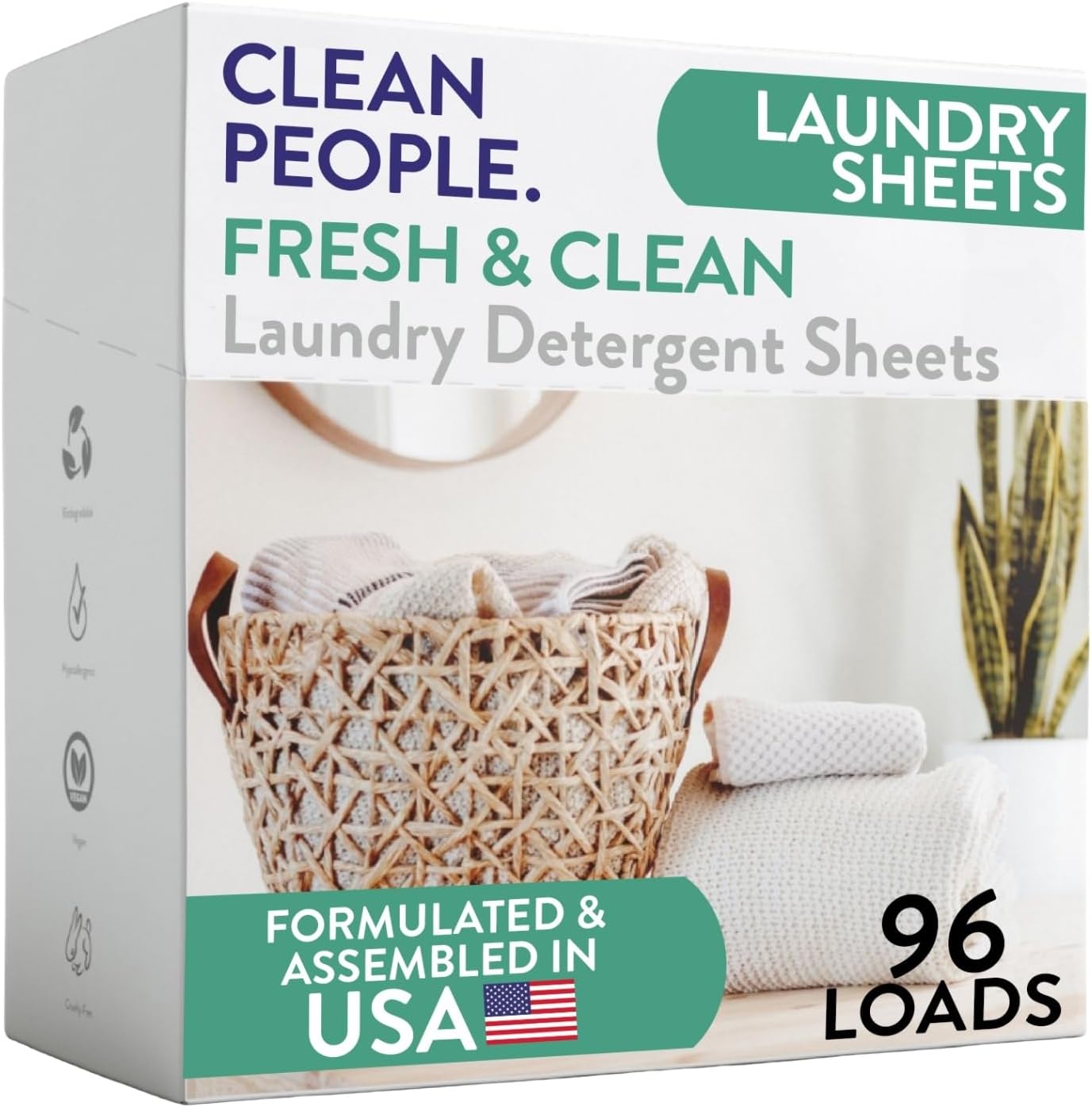 The Clean People Laundry Detergent Sheets - Laundry Soap - Ultra Concentrated, Recyclable Packaging, Stain Fighting - Fresh Scent, 96 Pack - Image 2