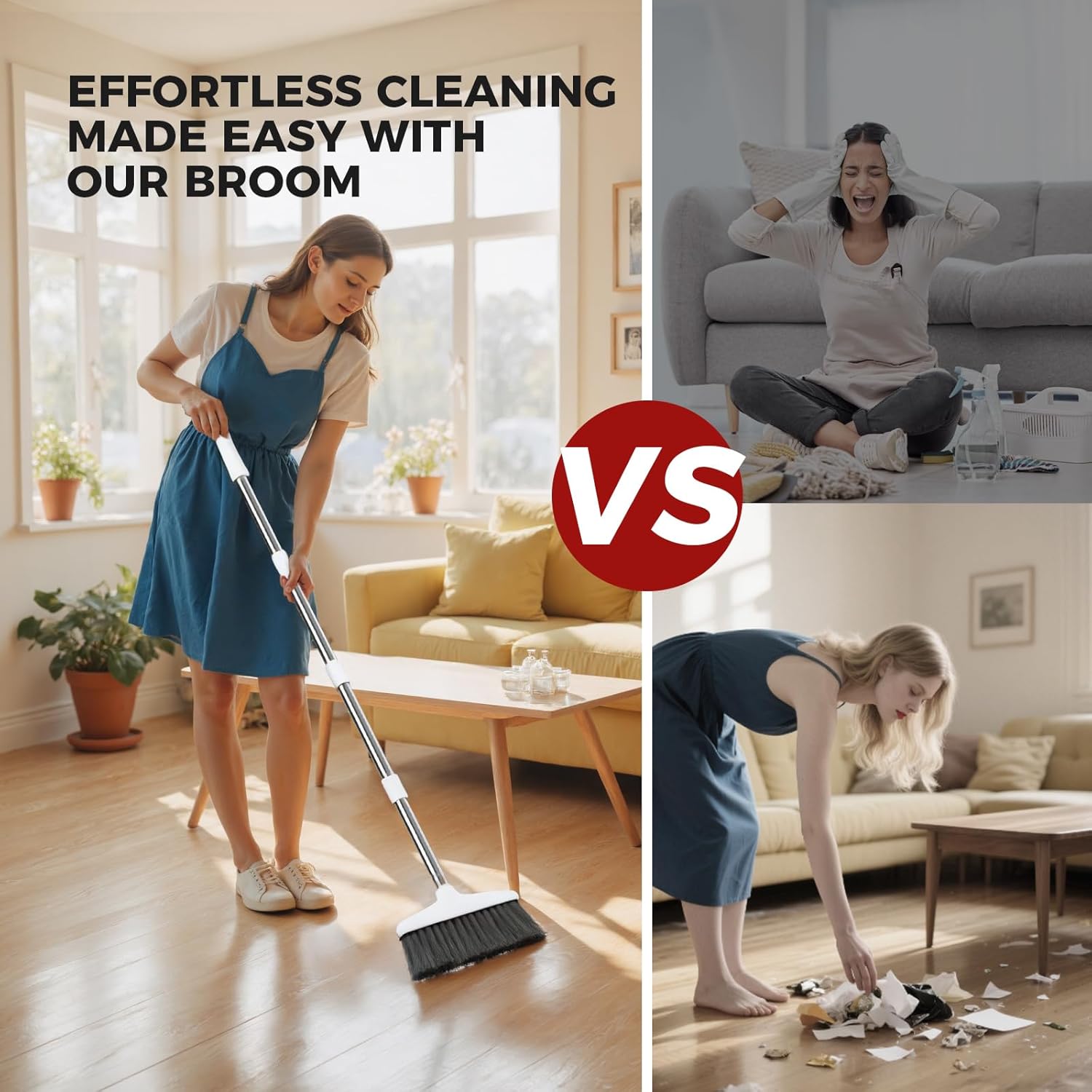 Handy Broom, Indoor/Outdoor Brooms, Duty Kitchen Broom, for Home Garage Kitchen Office Courtyard Lobby Patio Lawn Concrete White - Image 6