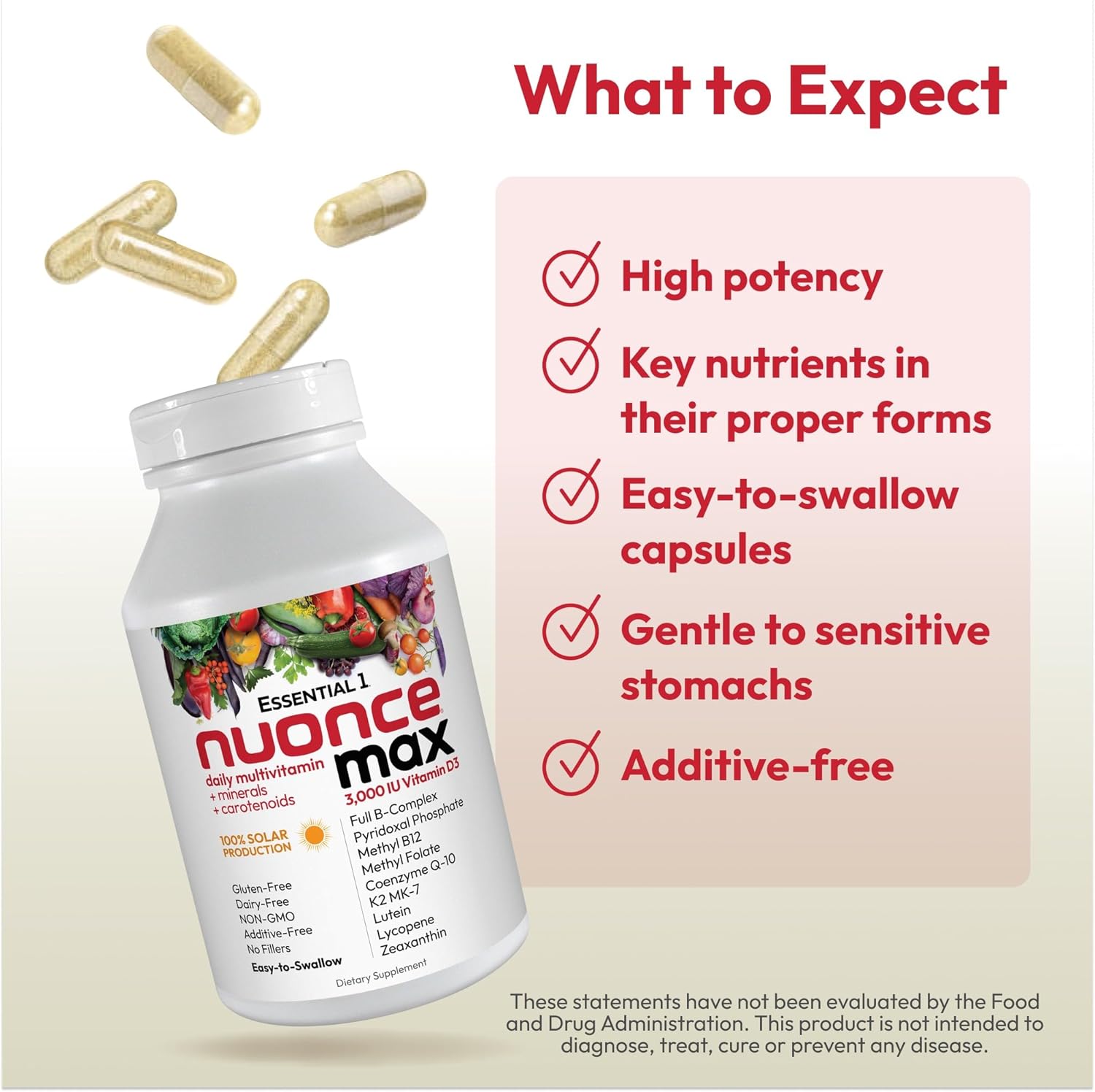 ANDREW LESSMAN Essential-1 nuonce max Multivitamin 3000 IU Vitamin D3 360 Small Capsules. 100 mcg Methyl B12. CoQ10 Lutein Lycopene Zeaxanthin. High Potency. No Additives. Ultra-Mild One Daily Capsule - Image 6