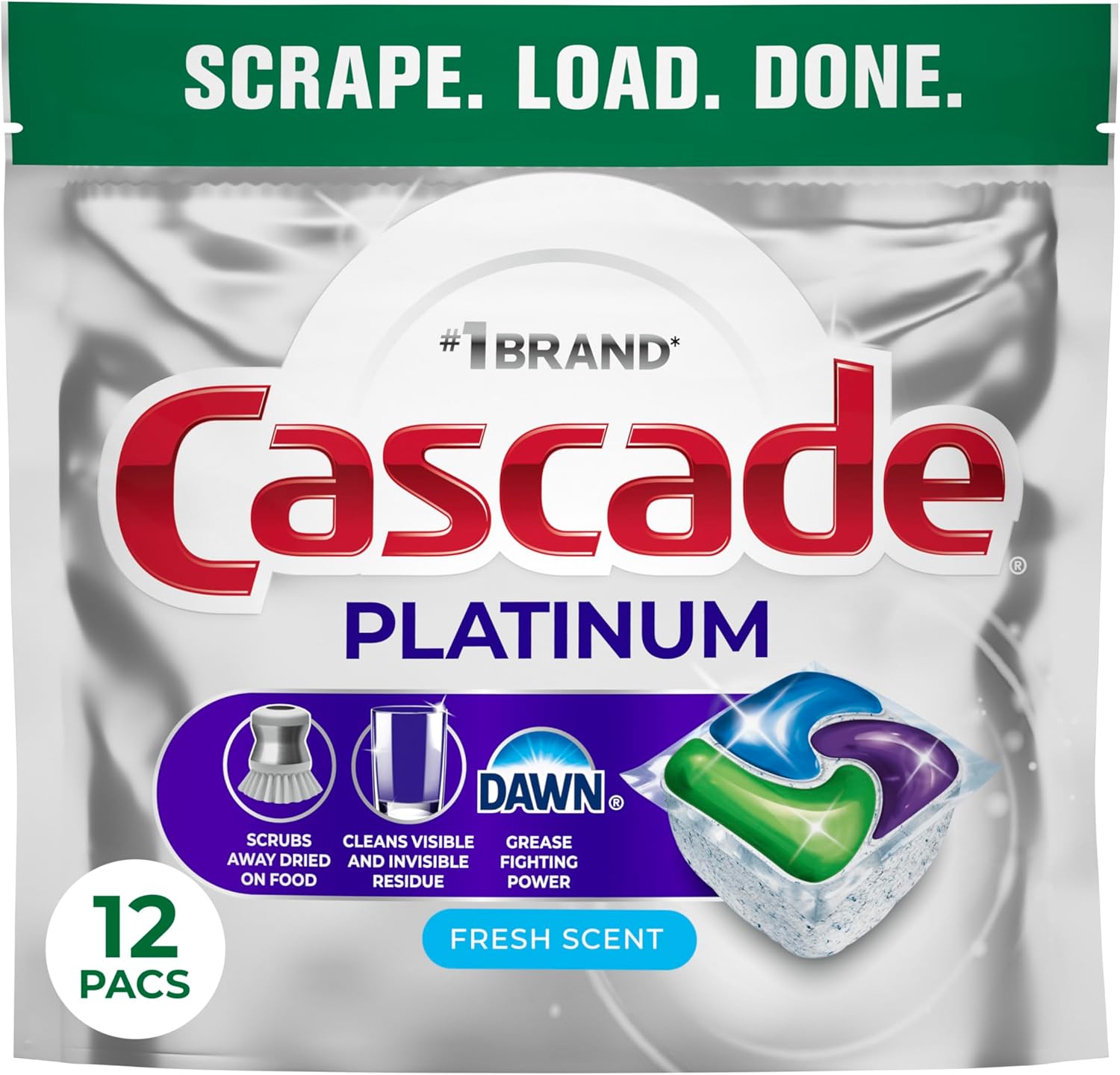 Cascade Platinum Dishwasher Pods, Dishwasher Detergent, Dish Detergent Soap, Fresh, 12 count - Image 2