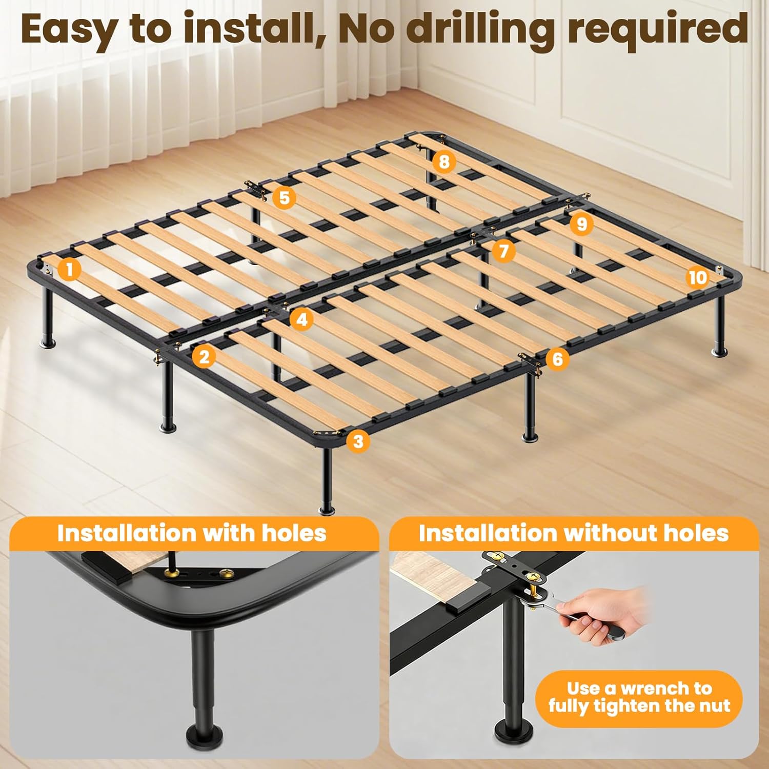 Abiglifty 7.08-13 Inch Bed Frame Legs, 4Pcs Adjustable Bed Support Legs, Metal Bed Frame Support Legs, Non-Slip Bed Legs Replacement, Heavy Duty Furniture Legs for Sofa/Cabinet/Couch/Dresser/Table - Image 7