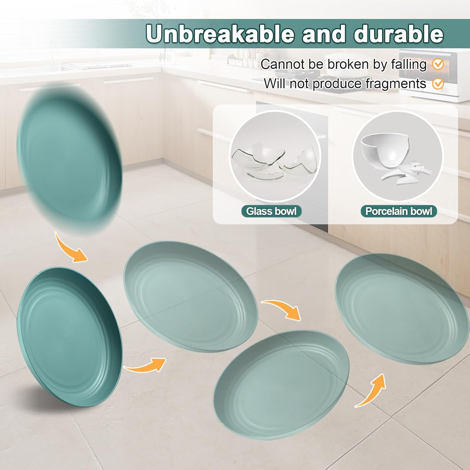 HEYCOME 12 Pcs Unbreakable Deep Dinner Plates Set, 10 inch Reusable Plastic Wheat Straw Plates, Microwave and Dishwasher Safe Plate for Kitchen, Lightweight Plate for Dessert, BPA Free, 6 Colors - Image 6