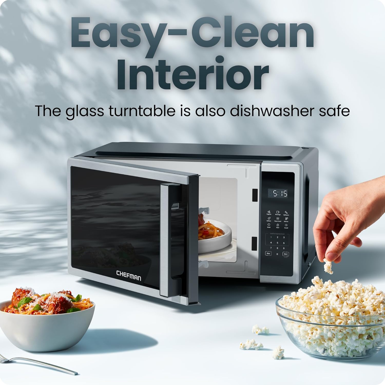 Chefman Compact Countertop Microwave Oven 0.7 Cu. Ft., 700W with 10 Power Levels, 3 Cooking Presets with One-Touch Express Cook, 2 Defrost Settings, Child Safety Lock, & Mute Button – Stainless Steel - Image 6
