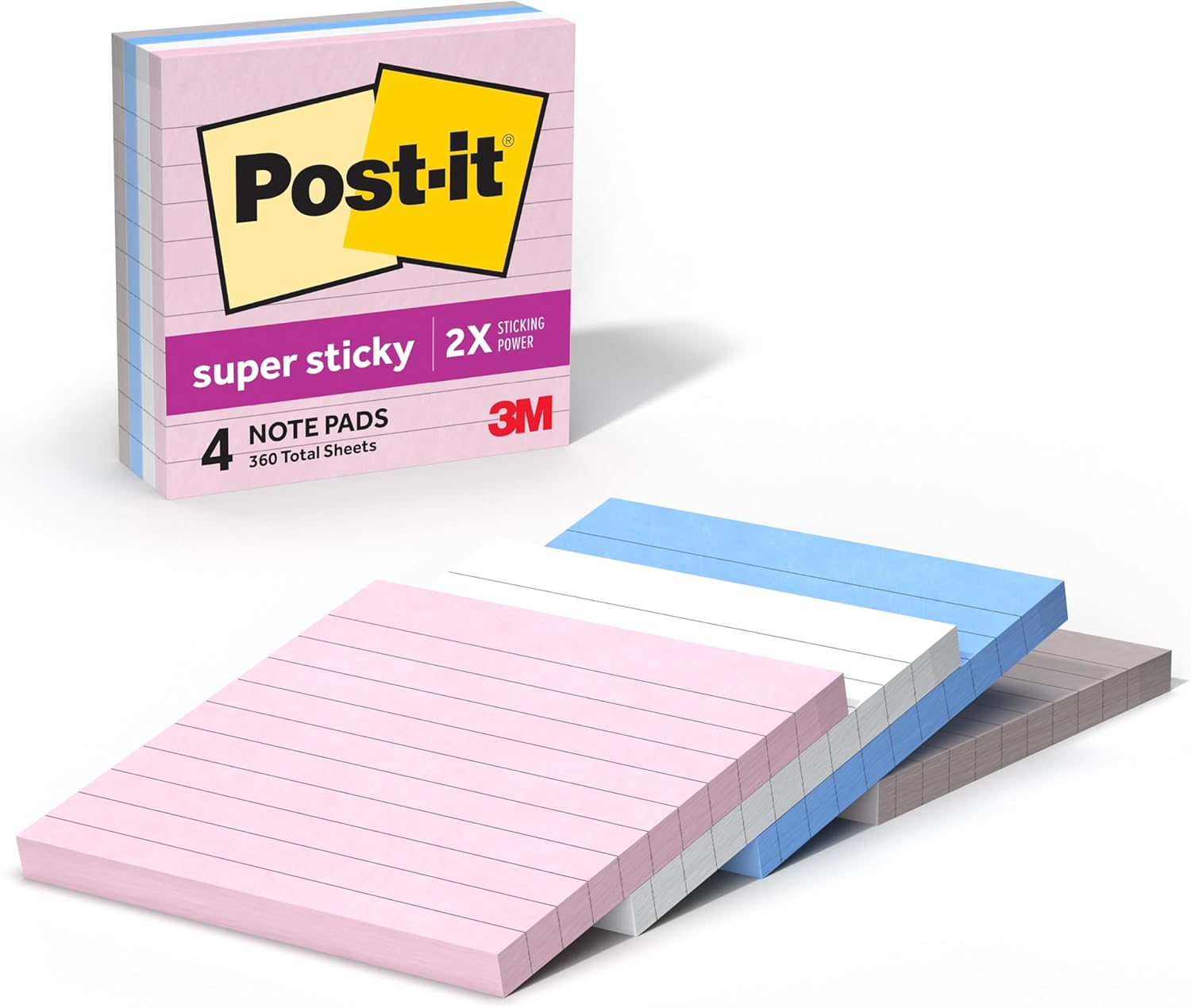 Post-it Super Sticky Notes, 4 Lined Sticky Notes Pads, 4 x 4 in., School Supplies and Office Supplies, 2X the Sticking Power, Simply Serene Collection - Image 2