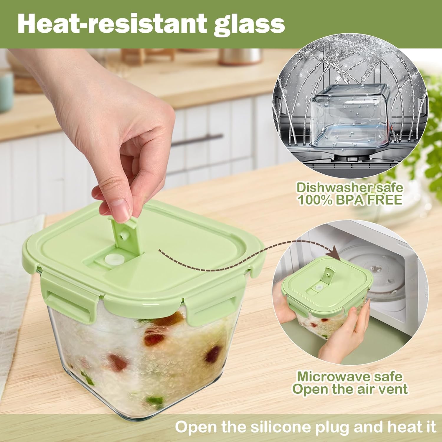 Glass Soup Containers with Lids - 4 Cup Borosilicate Glass Storage Containers, Freezer to Microwave Safe, Airtight Leak Proof, 32oz Square Soup Meal Prep Containers for Lunch Travel- 4 Pack - Image 6