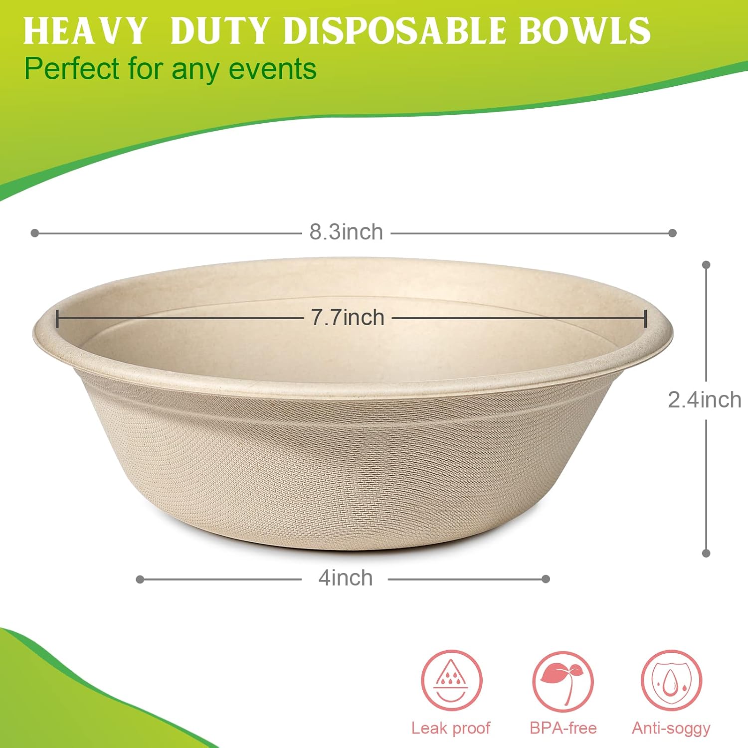 greensight Large Disposable Paper Bowls 32oz - 50 Pack Heavy Duty Compostable for Hot and Cold Food, Biodegradable Made of Sugarcane - Image 7