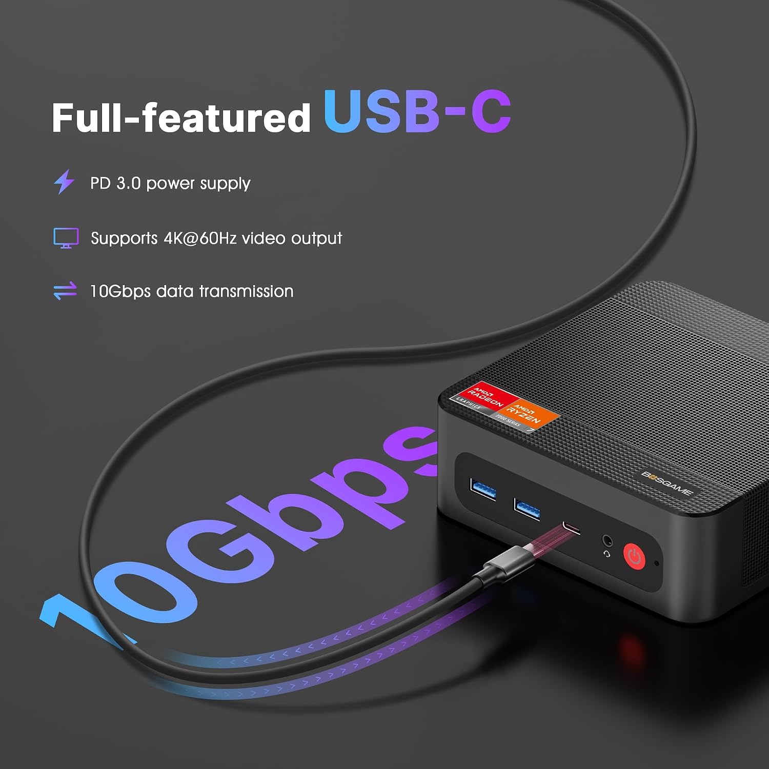 BOSGAME P4 Ultra Mini PC, AMD Ryzen 7 7730U (up to 4.5GHz), 16GB DDR4, 1TB PCIe SSD Mini Desktop Computer, Dual LAN 2.5G & Wi-Fi 6E & BT5.2, 4K Triple Display, for Home, Office, Gaming - Image 7