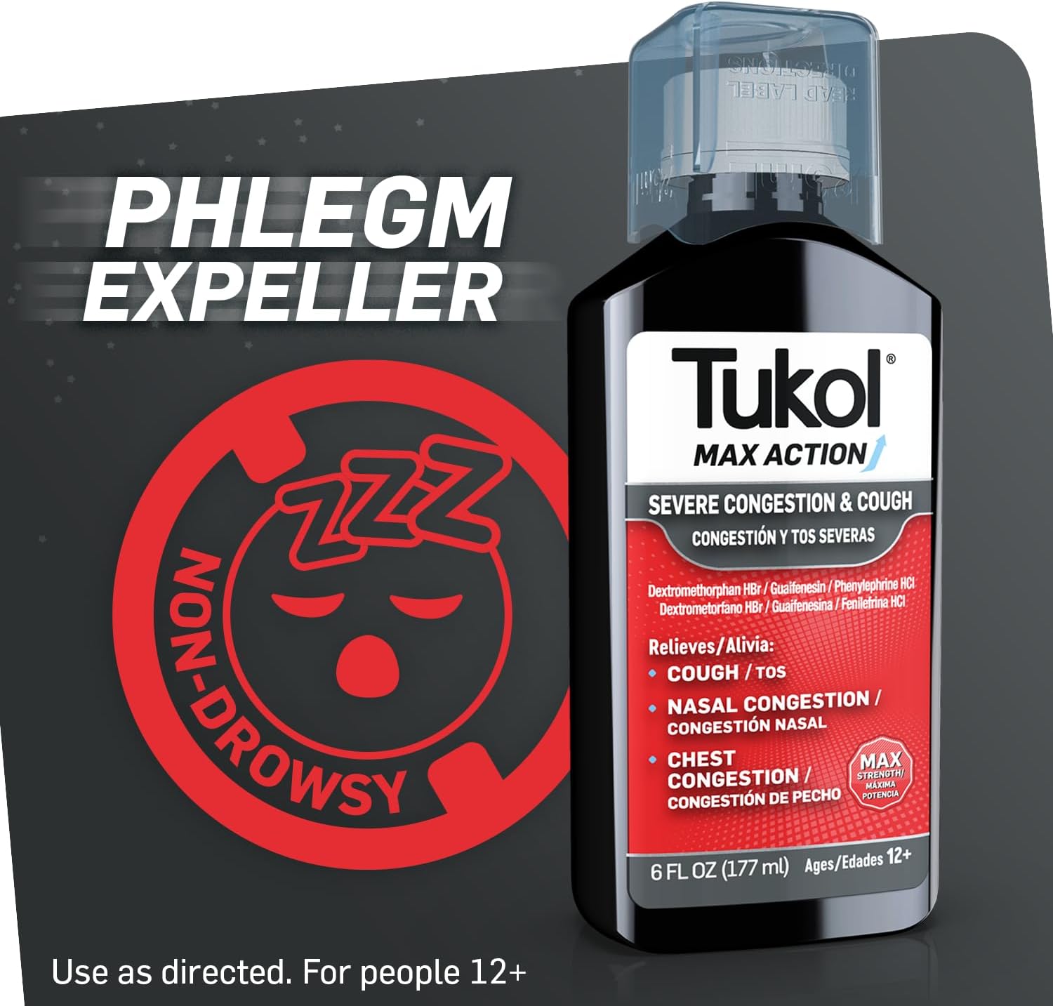 TUKOL Max Action Severe Congestion & Cough Medicine for Adults – Expectorant Cough Syrup, DM Cough Syrup, Dry Cough Cold and Sore Throat Medicine, Chest Decongestant,12+ Years, 6 Fl Oz - Image 6