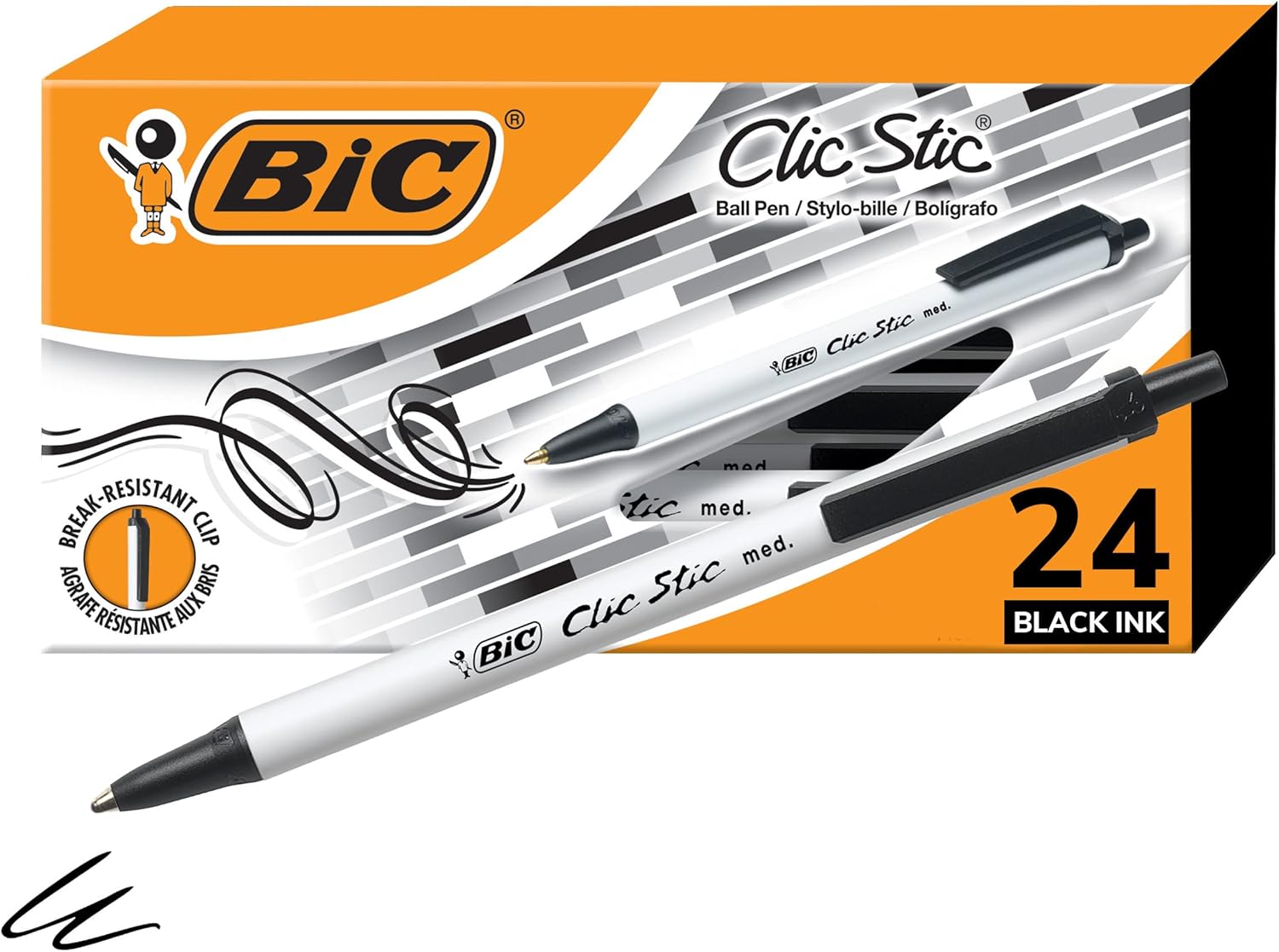 BIC Clic Stic Black Retractable Ballpoint Pens, Medium Point (1.0 mm), School Supplies for Students and Teachers, 24-Count Pack in Black - Image 2