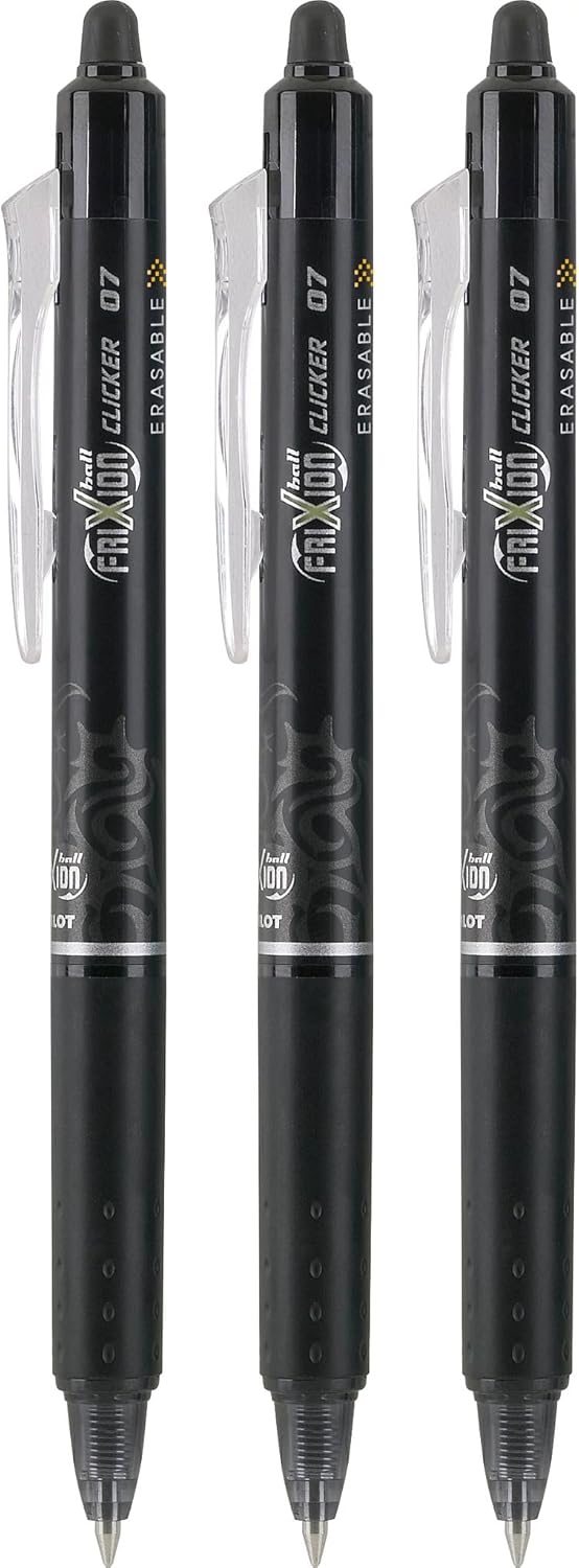 PILOT FriXion Clicker Erasable Pens, Refillable & Retractable Gel Ink Pens, Fine Point 0.7 mm, Black Ink, 3-Pack - Ideal for School, Journaling, & Office Writing - Image 3