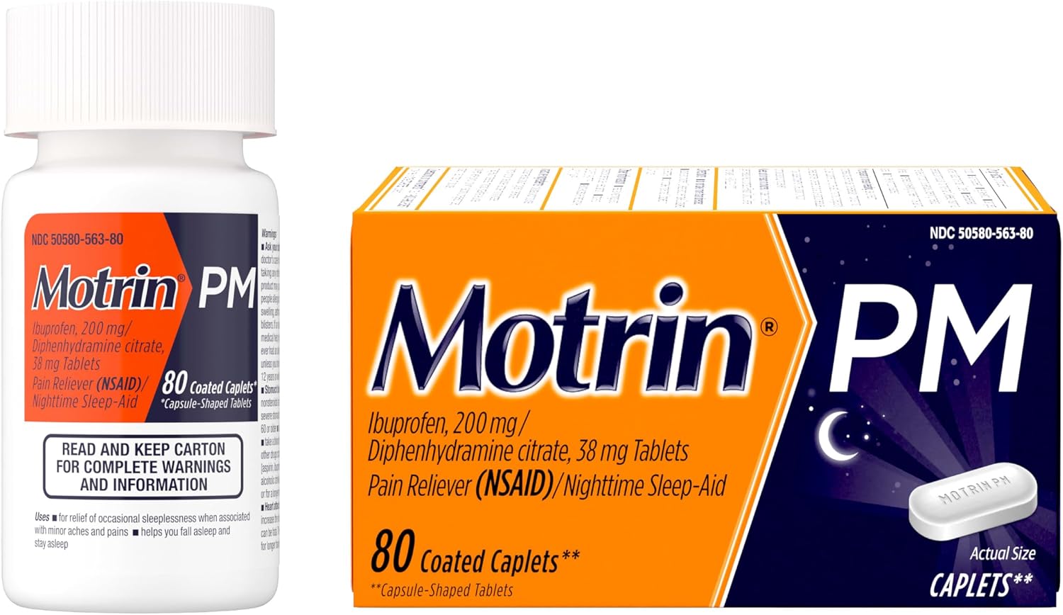 Motrin PM Caplets with 200 mg Ibuprofen & 38 mg Diphenhydramine Sleep Aid, Nighttime Pain Reliever for Minor Aches & Pains, Bulk, 80 ct - Image 8