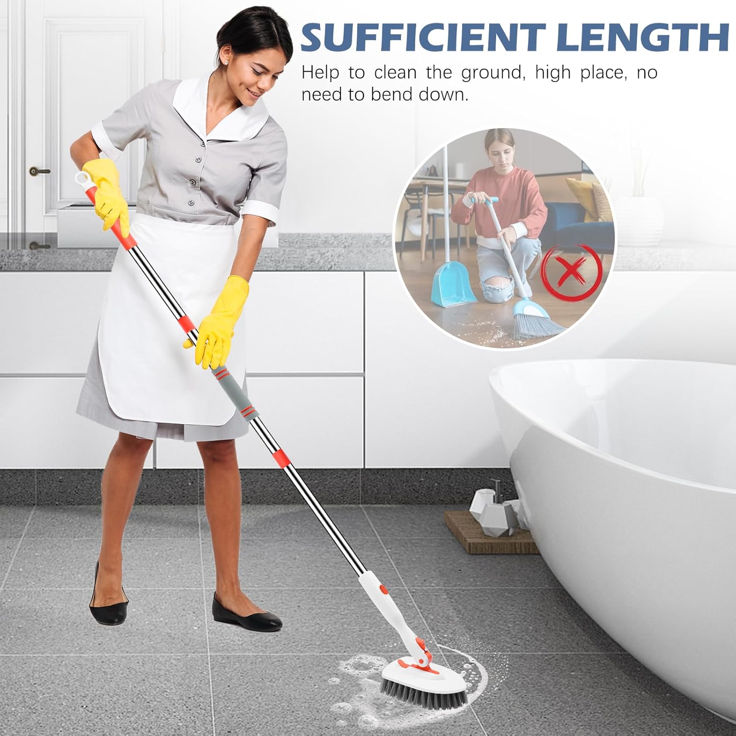 SetSail Tile Tub Scrubber Brush 3-in-1 Shower Scrubber with 52-inch Adjustable Long Handle Shower Cleaner Brush and 3 Detachable Replacement Brush Heads for Cleaning Bathroom Kitchen Walls Tub Tile - Image 8